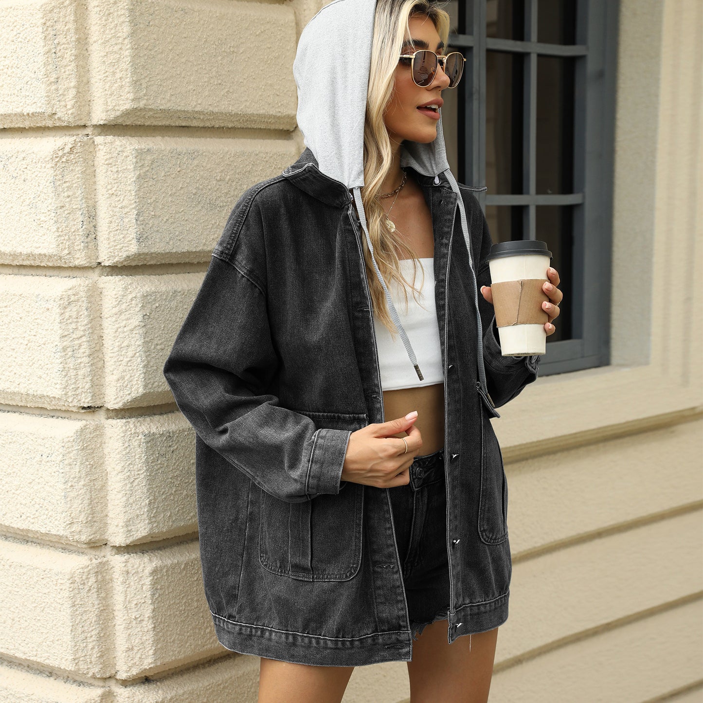 Detachable Hooded Denim Jacket - Women's Loose Casual Outerwear