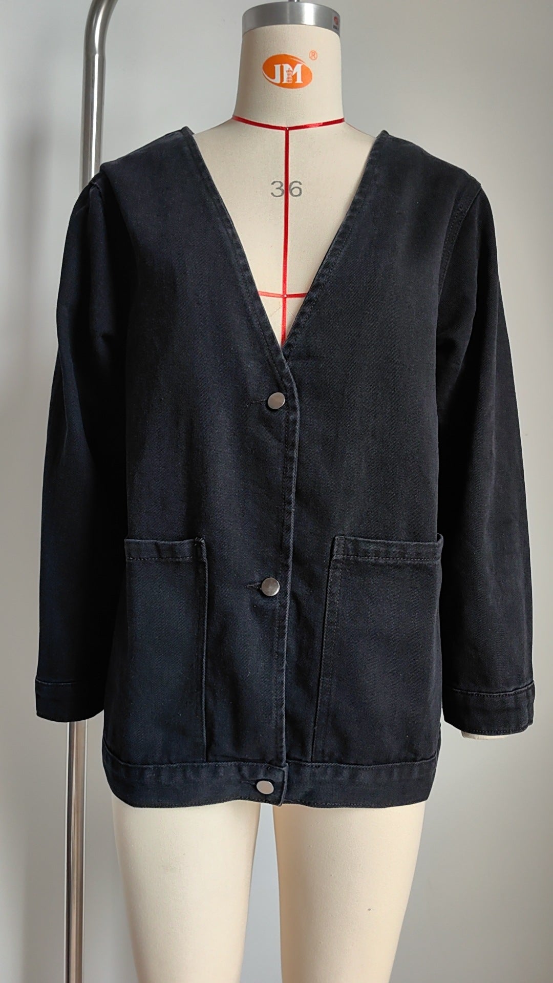 Denim Blazer - Multi-Color Buttonless Women's Outerwear