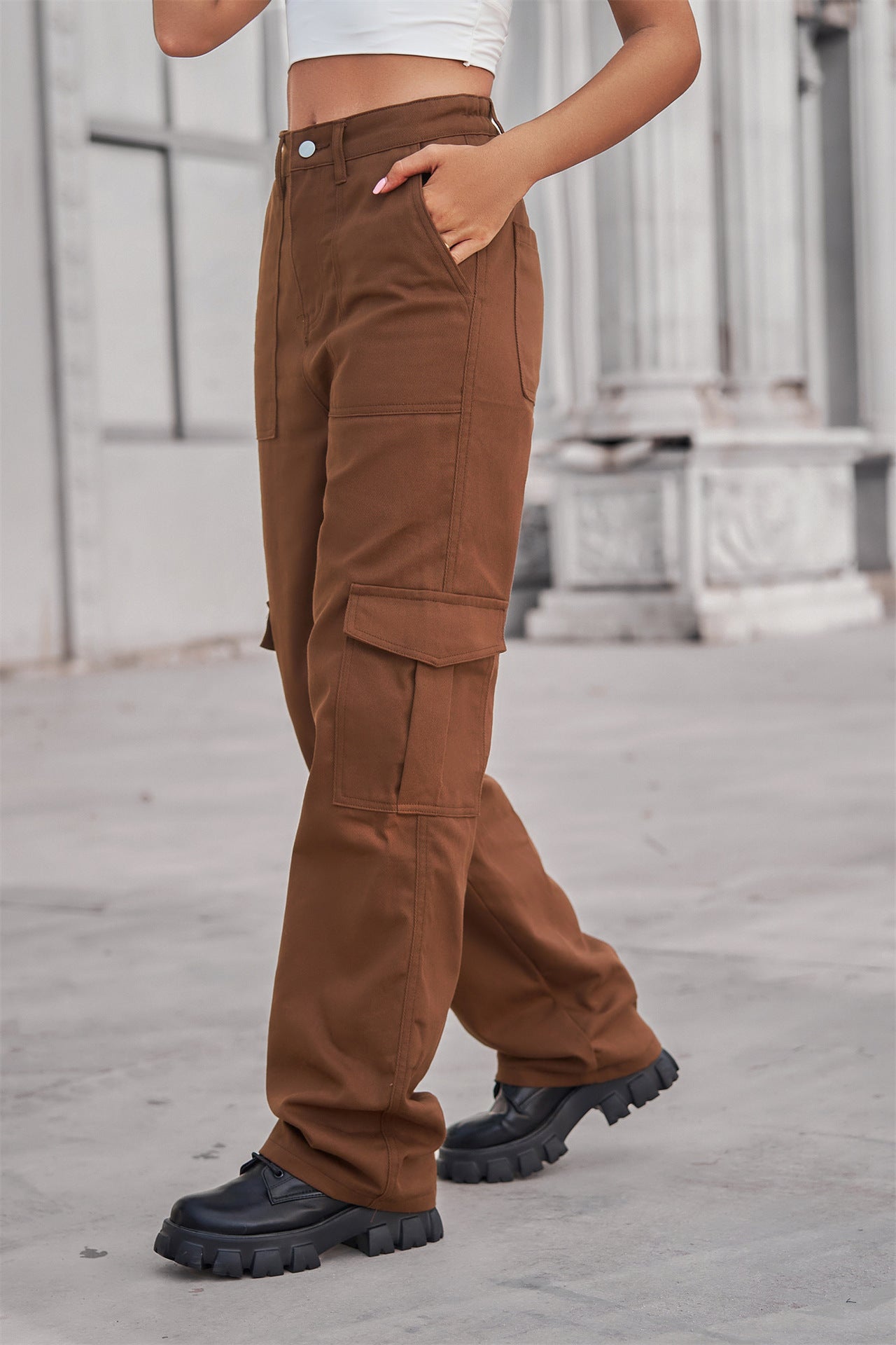 Stylish Multi-pocket Cargo Pant - Women's Loose Straight-Leg(Cuffed) Casual Trousers