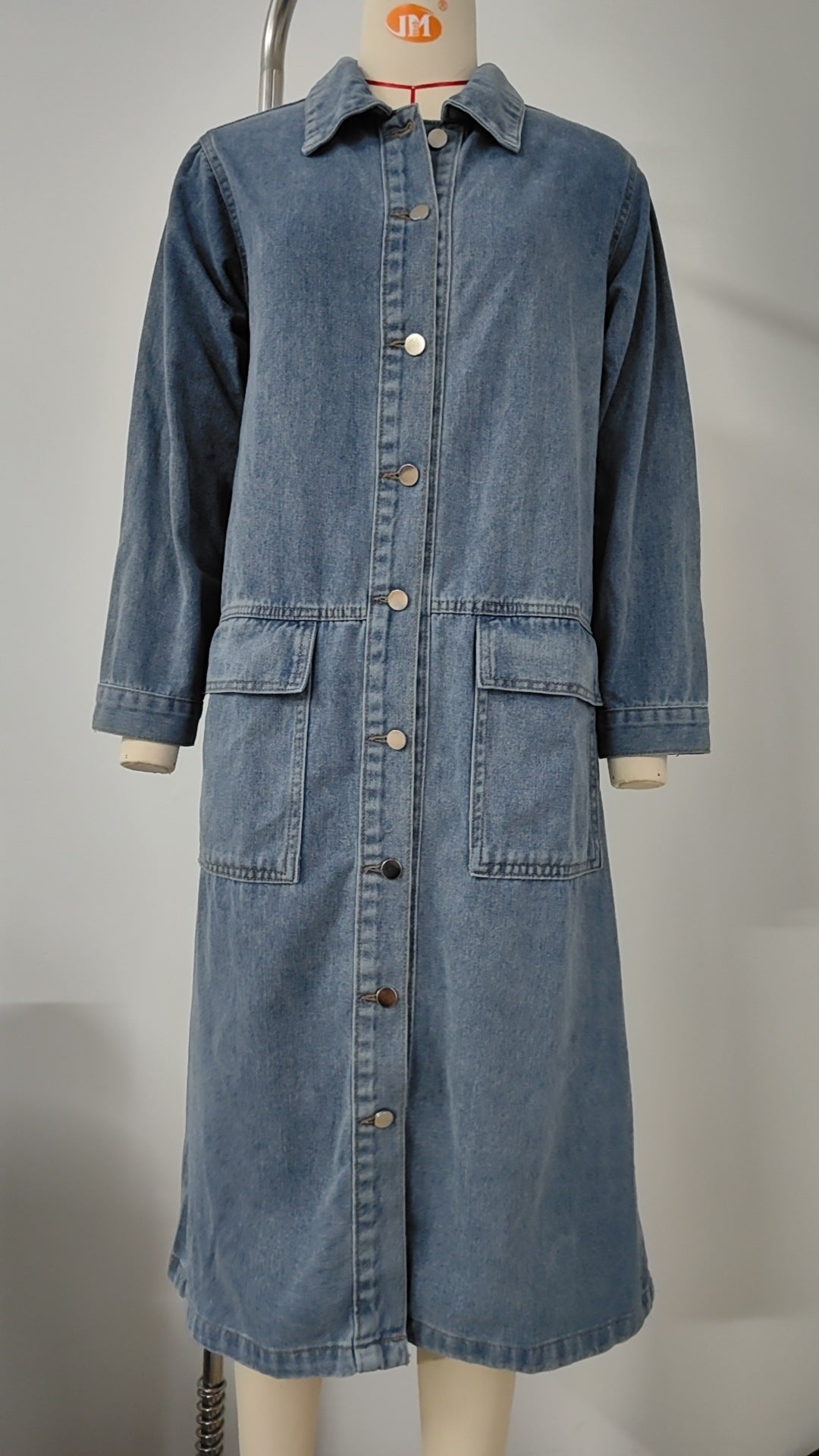 Classic Long Denim Jacket - Women's Loose Trench-Coat Style outerwear