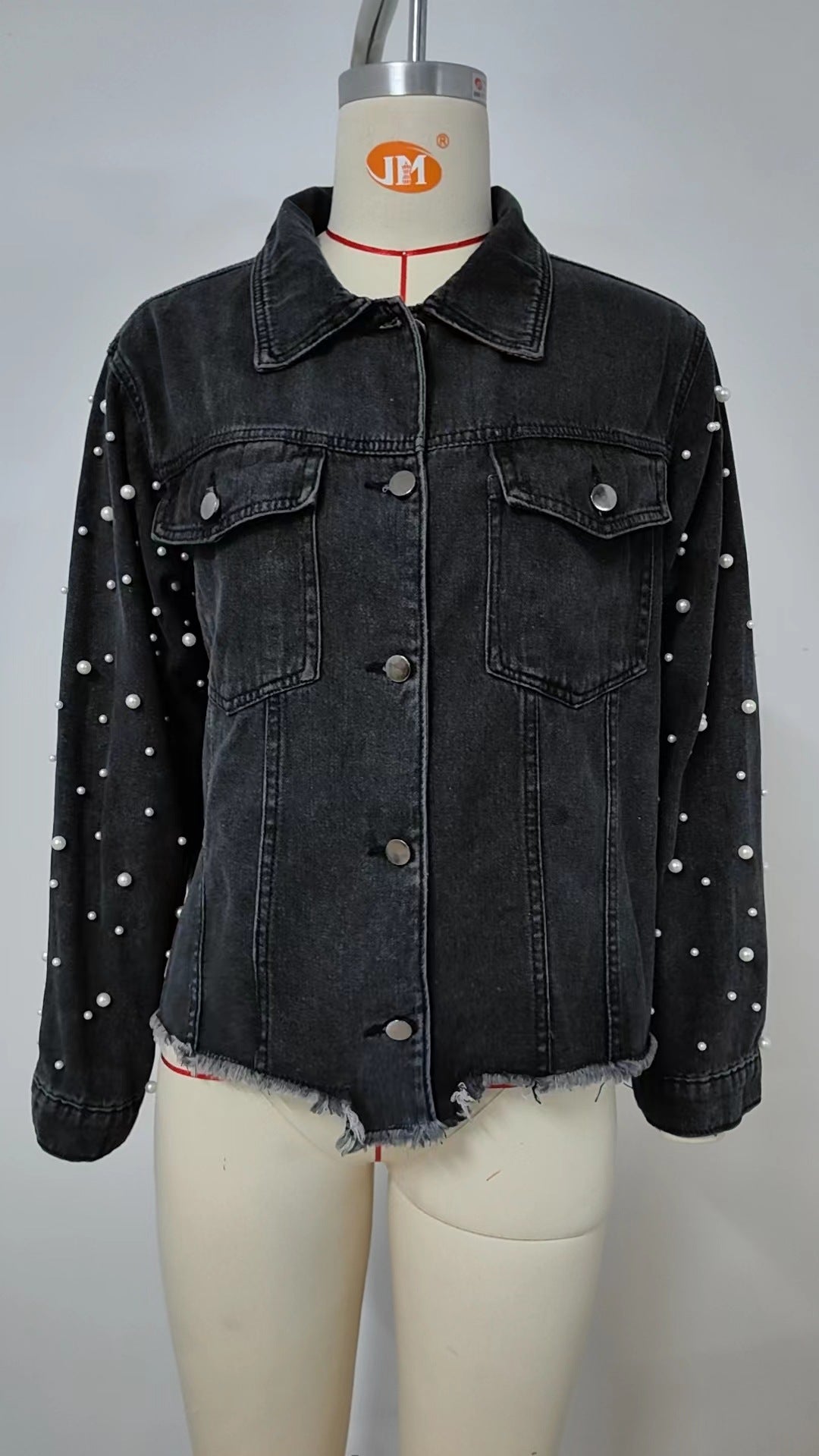 Pearl-Embellished Denim Jacket - Stylish Women's Outerwear