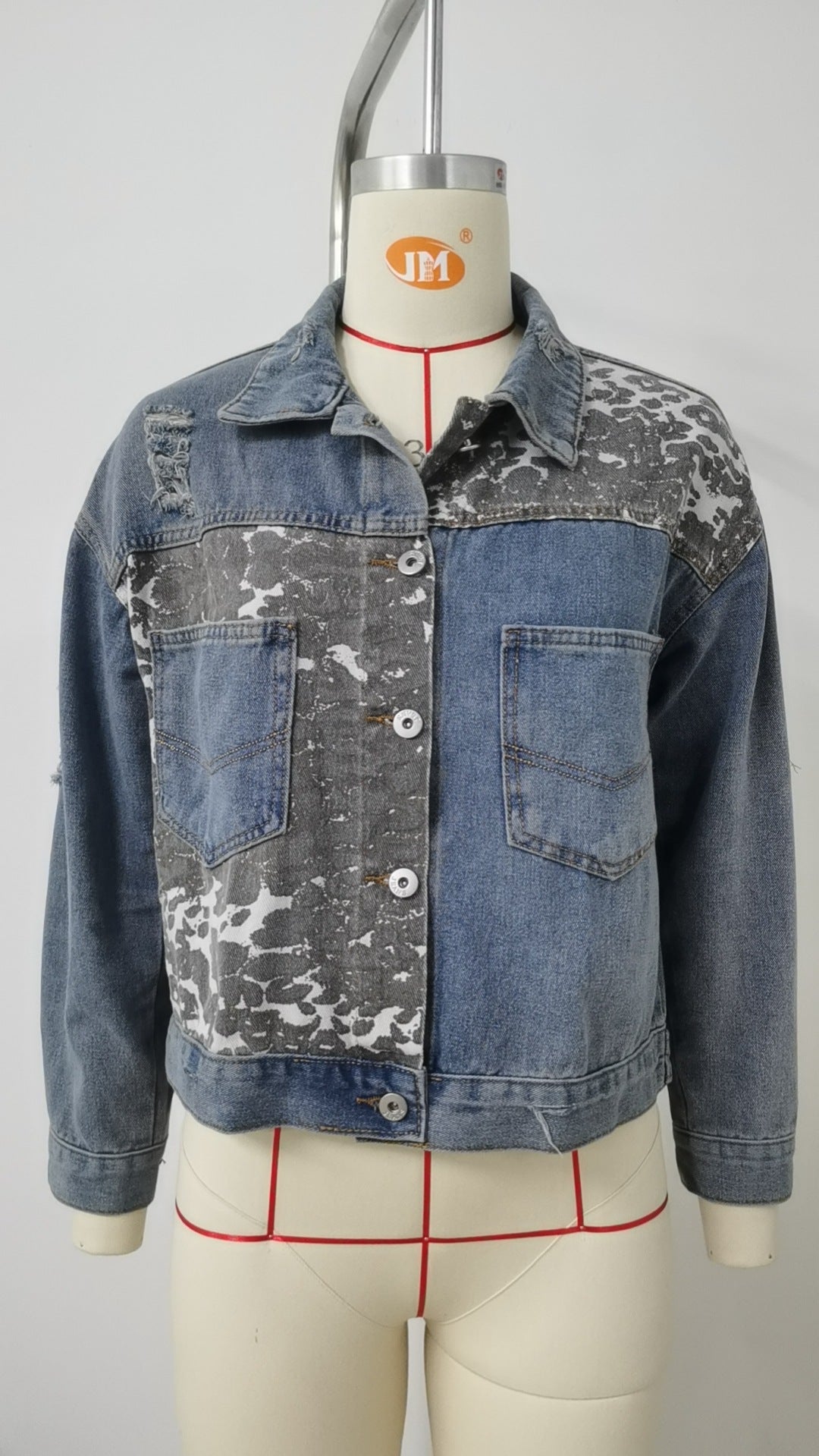Animal Print Patchwork Denim Jacket - Women's Printed Short Outerwear