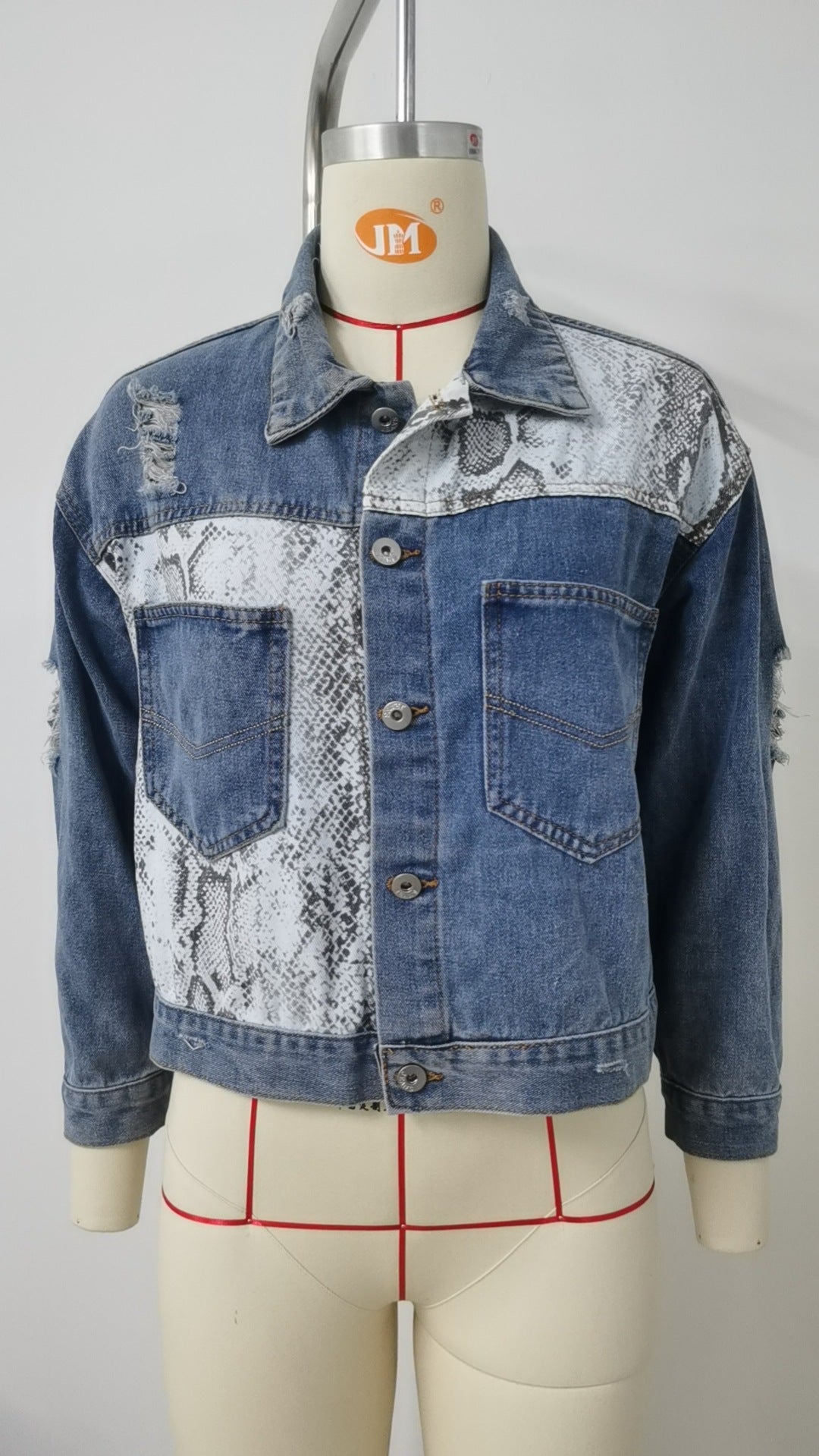 Animal Print Patchwork Denim Jacket - Women's Printed Short Outerwear