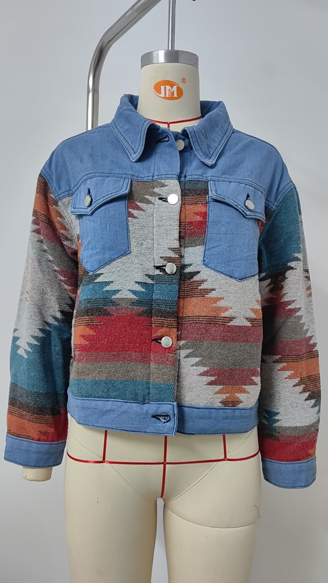 Ethnic Style Patchwork Denim Jacket - Color-Block Printed Women's Outerwear