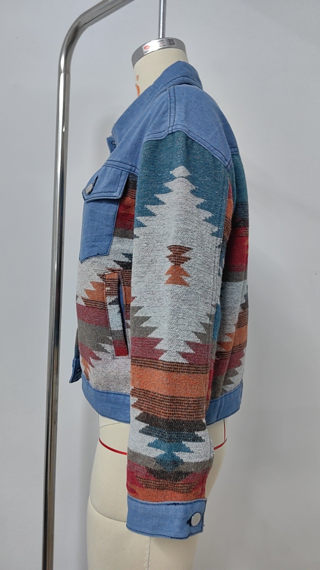 Ethnic Style Patchwork Denim Jacket - Color-Block Printed Women's Outerwear
