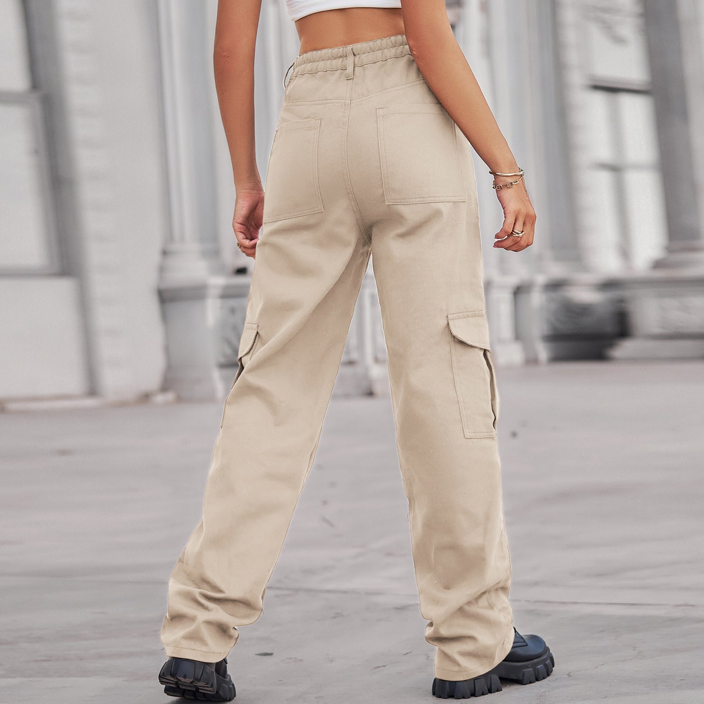 Stylish Multi-pocket Cargo Pant - Women's Loose Straight-Leg(Cuffed) Casual Trousers