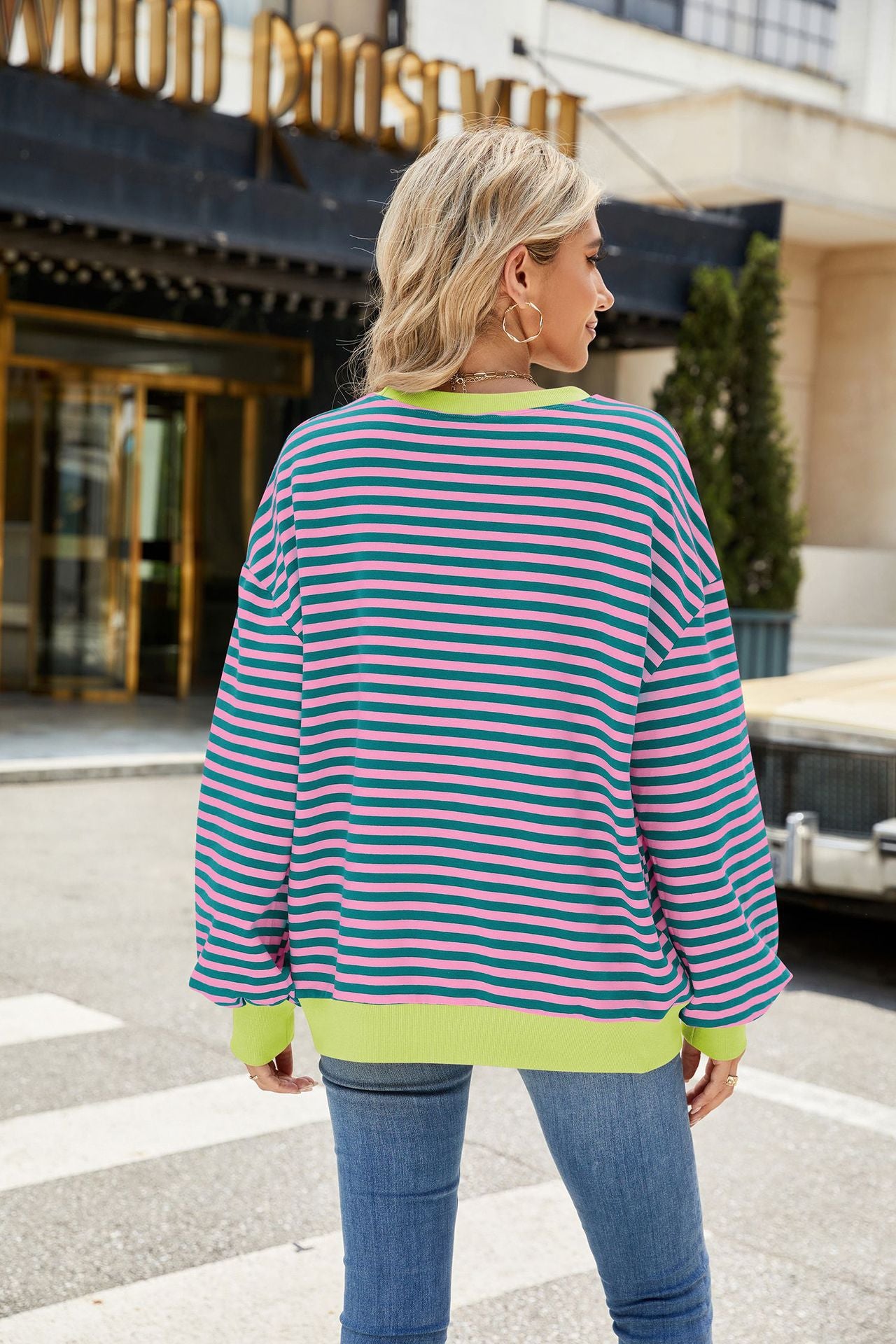 Striped Color-Block Long-Sleeve Top - Multi-Color Casual Women's T-Shirt