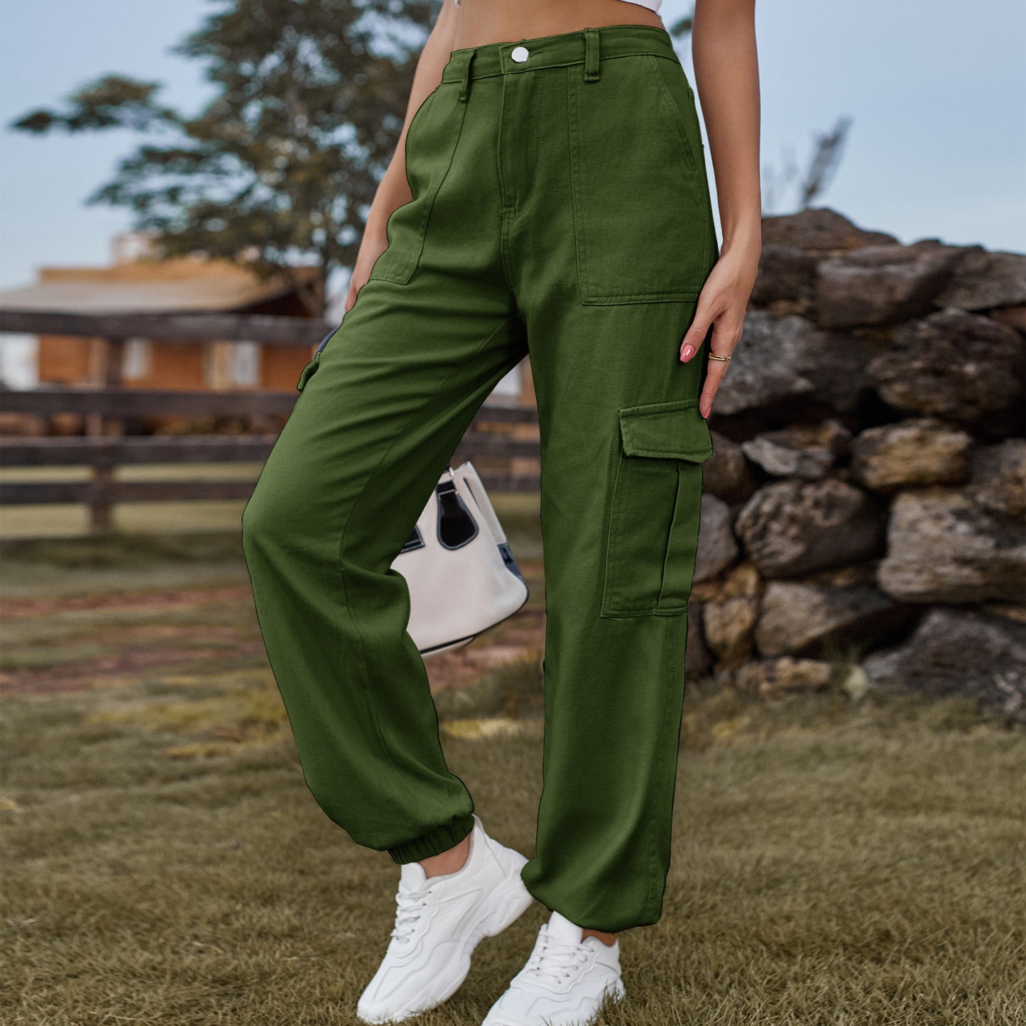 Stylish Multi-pocket Cargo Pant - Women's Loose Straight-Leg(Cuffed) Casual Trousers