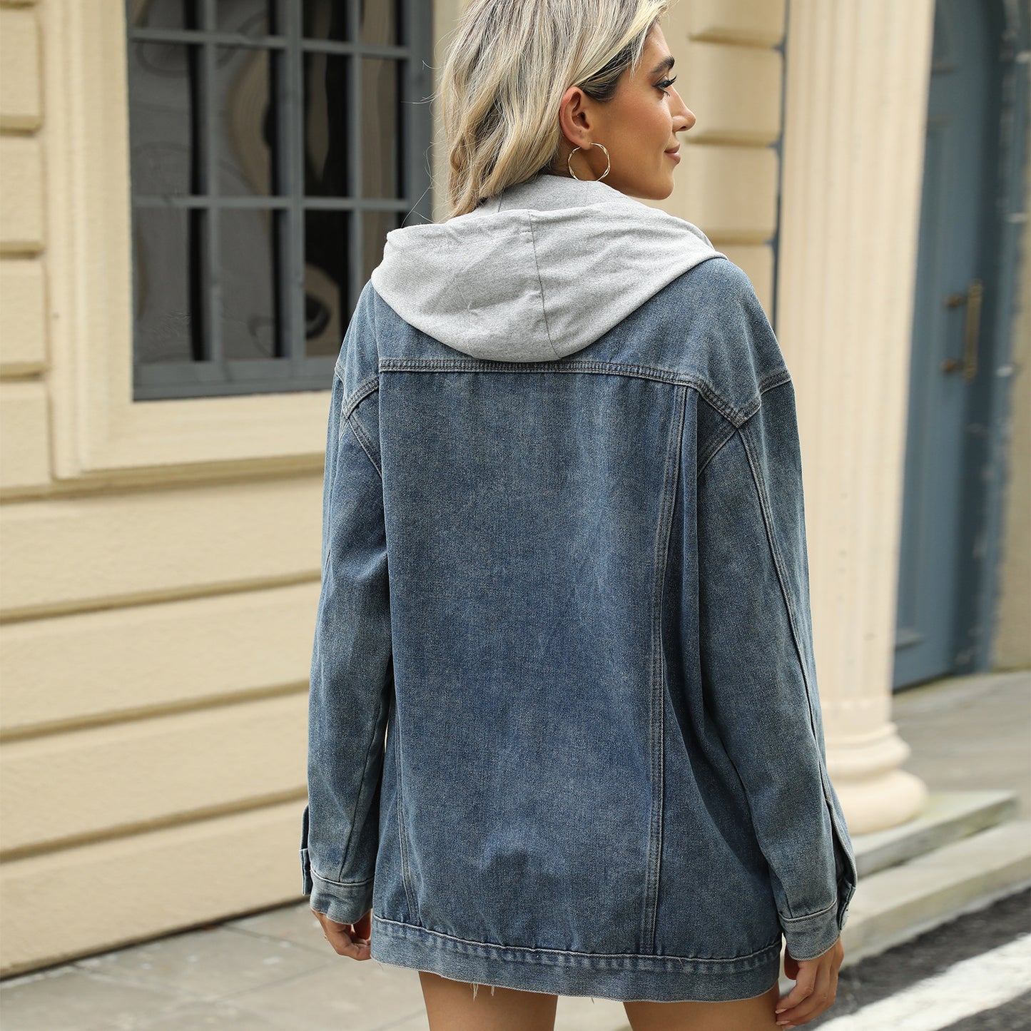 Detachable Hooded Denim Jacket - Women's Loose Casual Outerwear