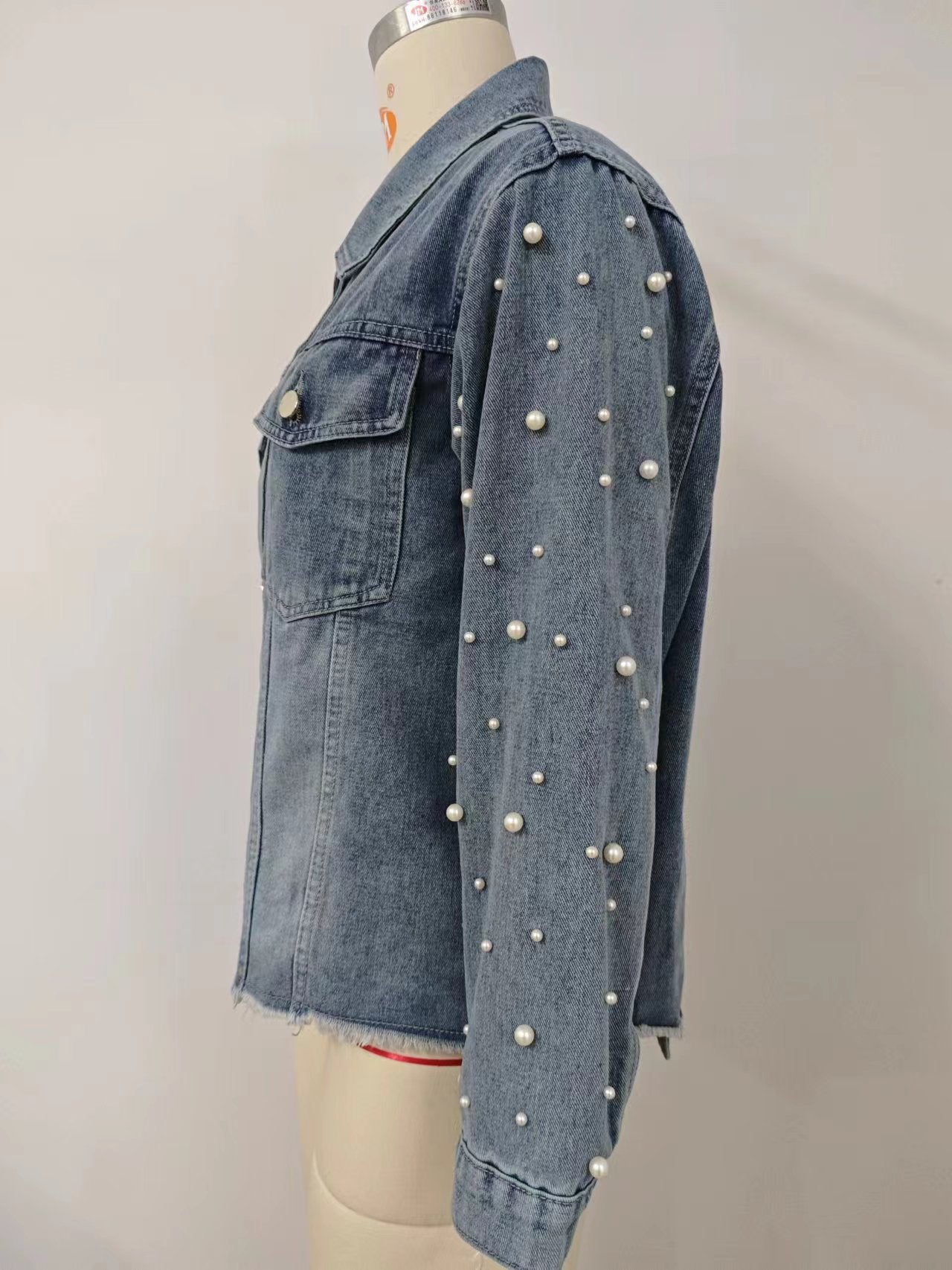 Pearl-Embellished Denim Jacket - Stylish Women's Outerwear
