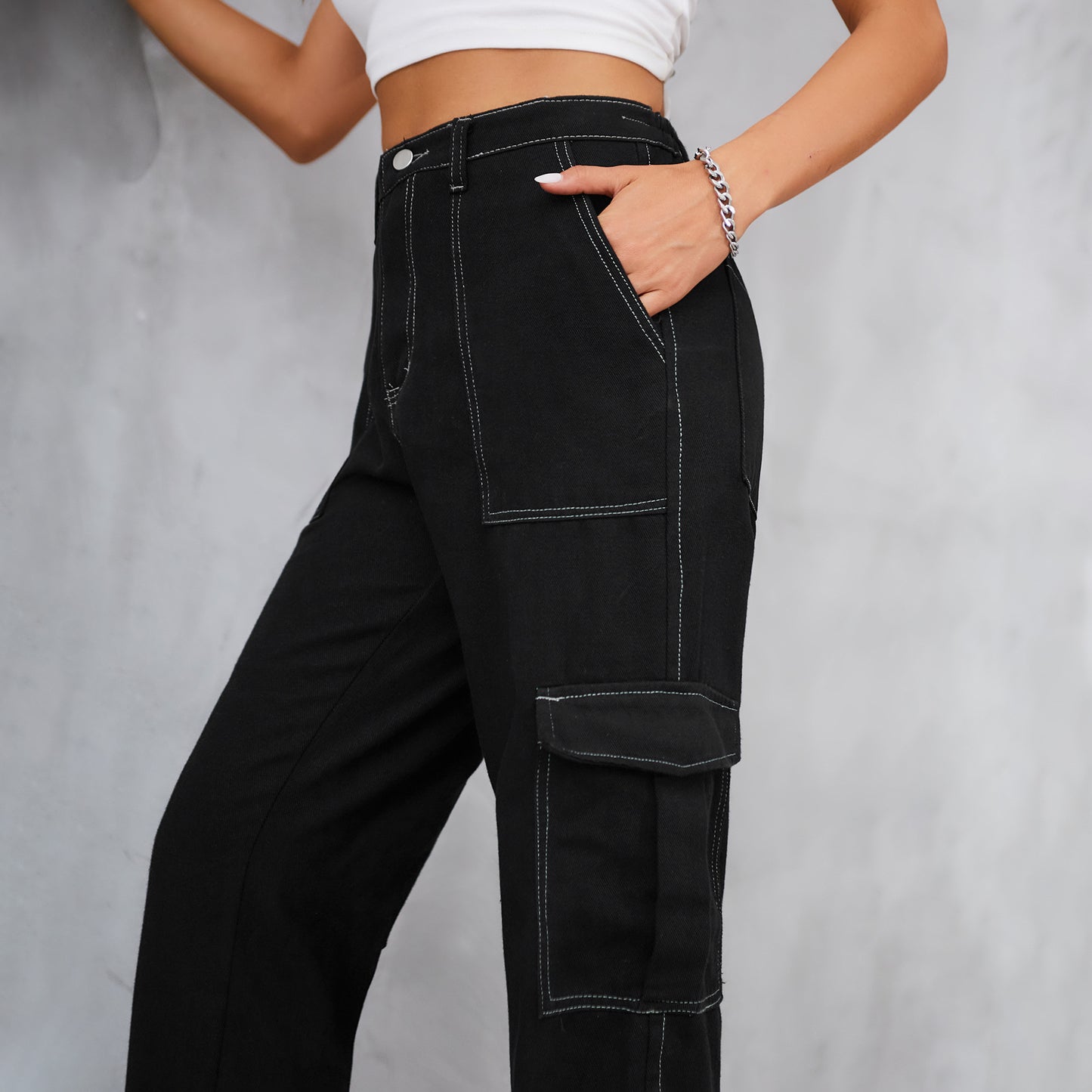 Stylish Multi-pocket Cargo Pant - Women's Loose Straight-Leg(Cuffed) Casual Trousers