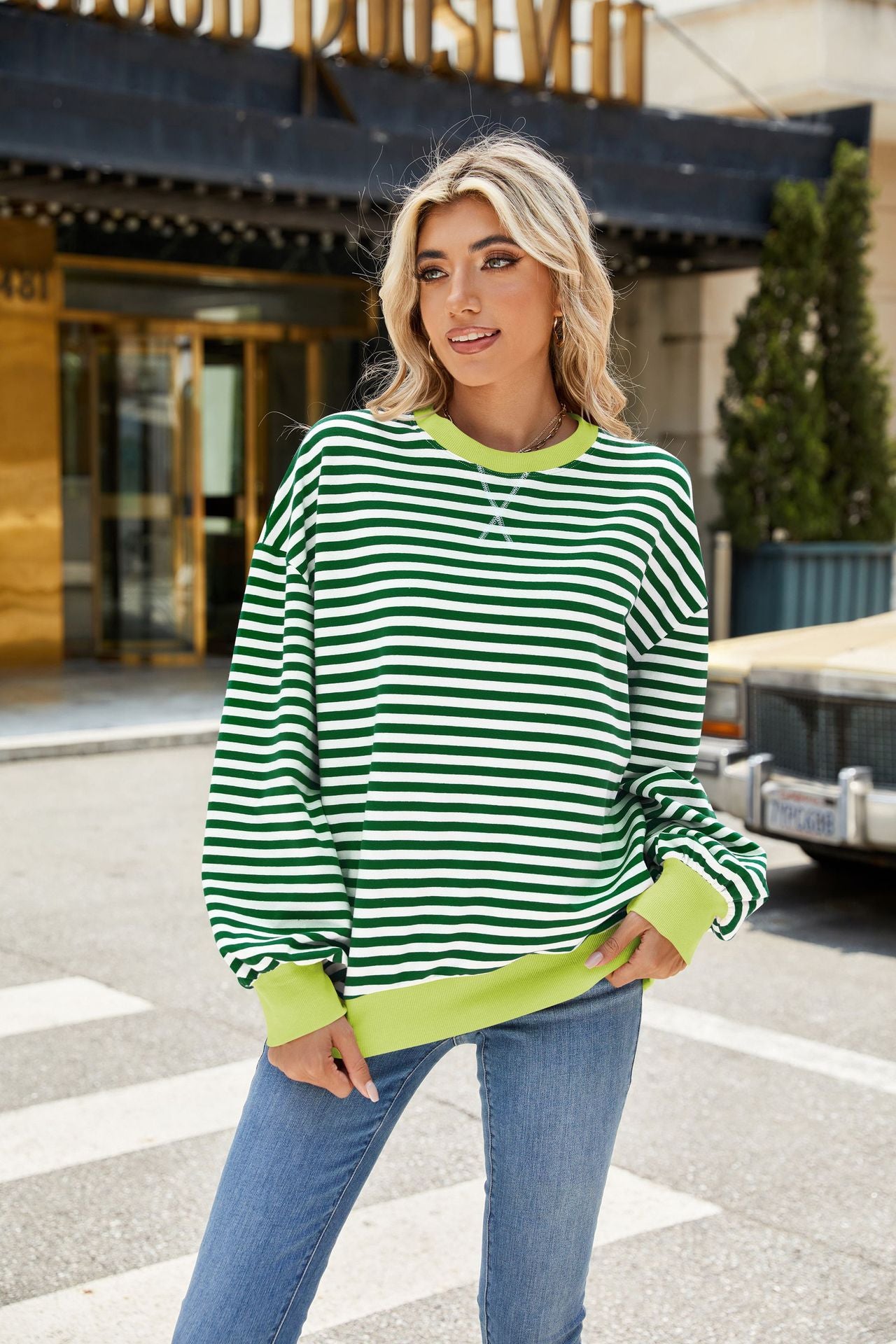 Striped Color-Block Long-Sleeve Top - Multi-Color Casual Women's T-Shirt
