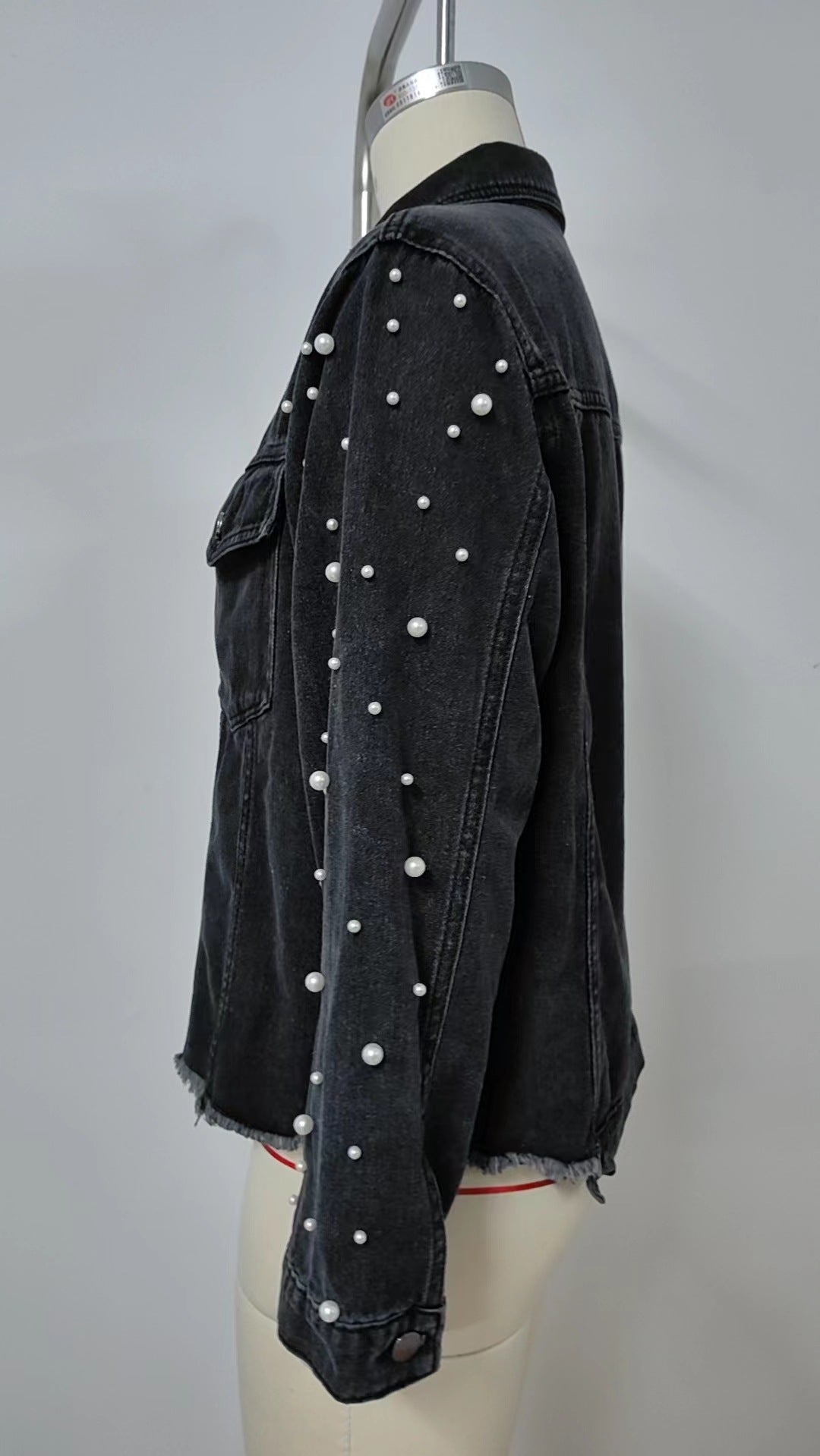 Pearl-Embellished Denim Jacket - Stylish Women's Outerwear