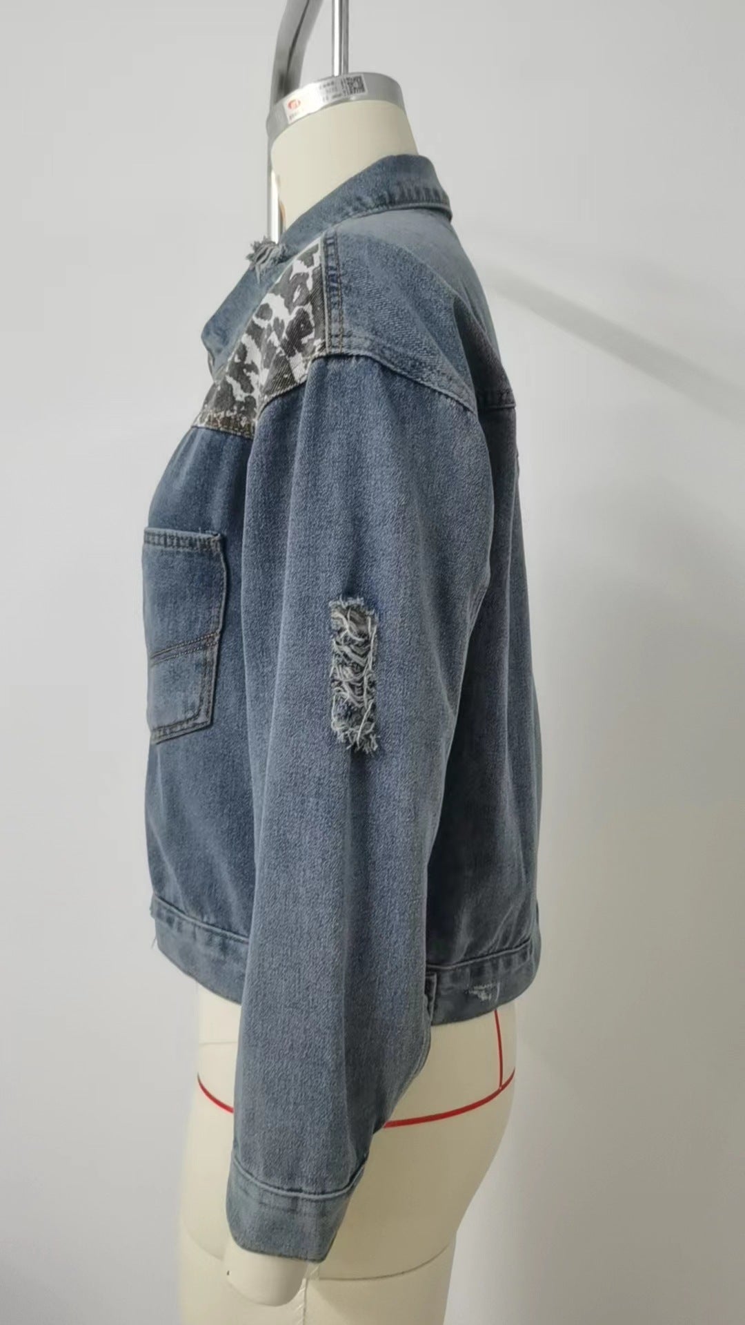 Animal Print Patchwork Denim Jacket - Women's Printed Short Outerwear