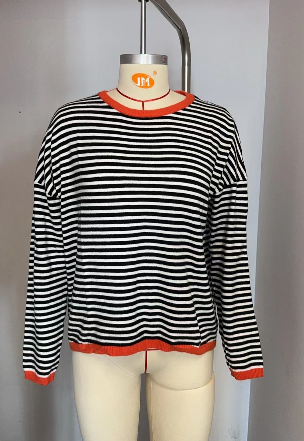 Pinstriped Color-Block Top - Multi-Color Loose-Fit Women's T-Shirt