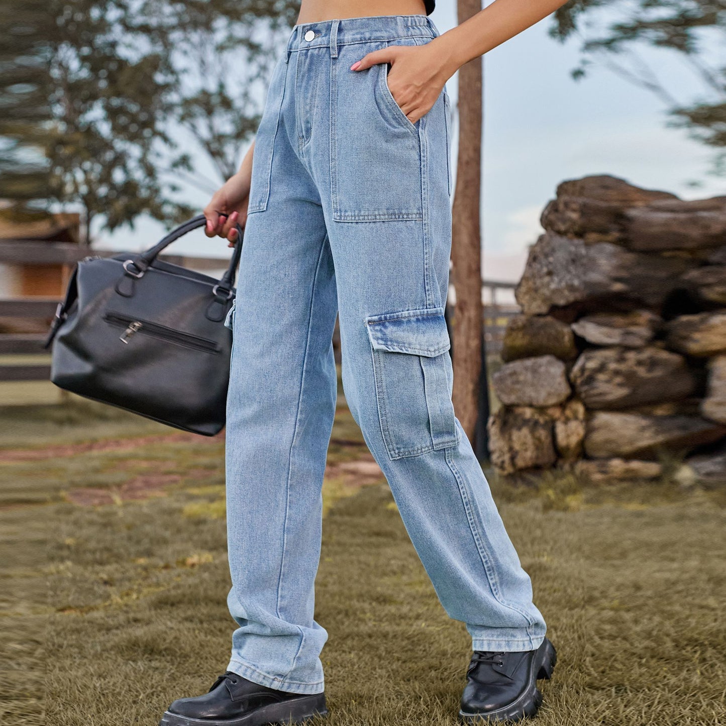 Stylish Multi-pocket Cargo Pant - Women's Loose Straight-Leg(Cuffed) Casual Trousers