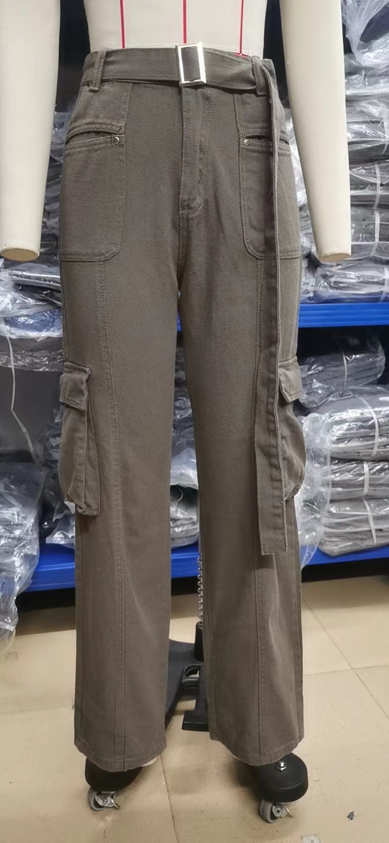 High-Waisted Belted Cargo Pant - Women's Multi-Pocket Straight-Leg Trousers