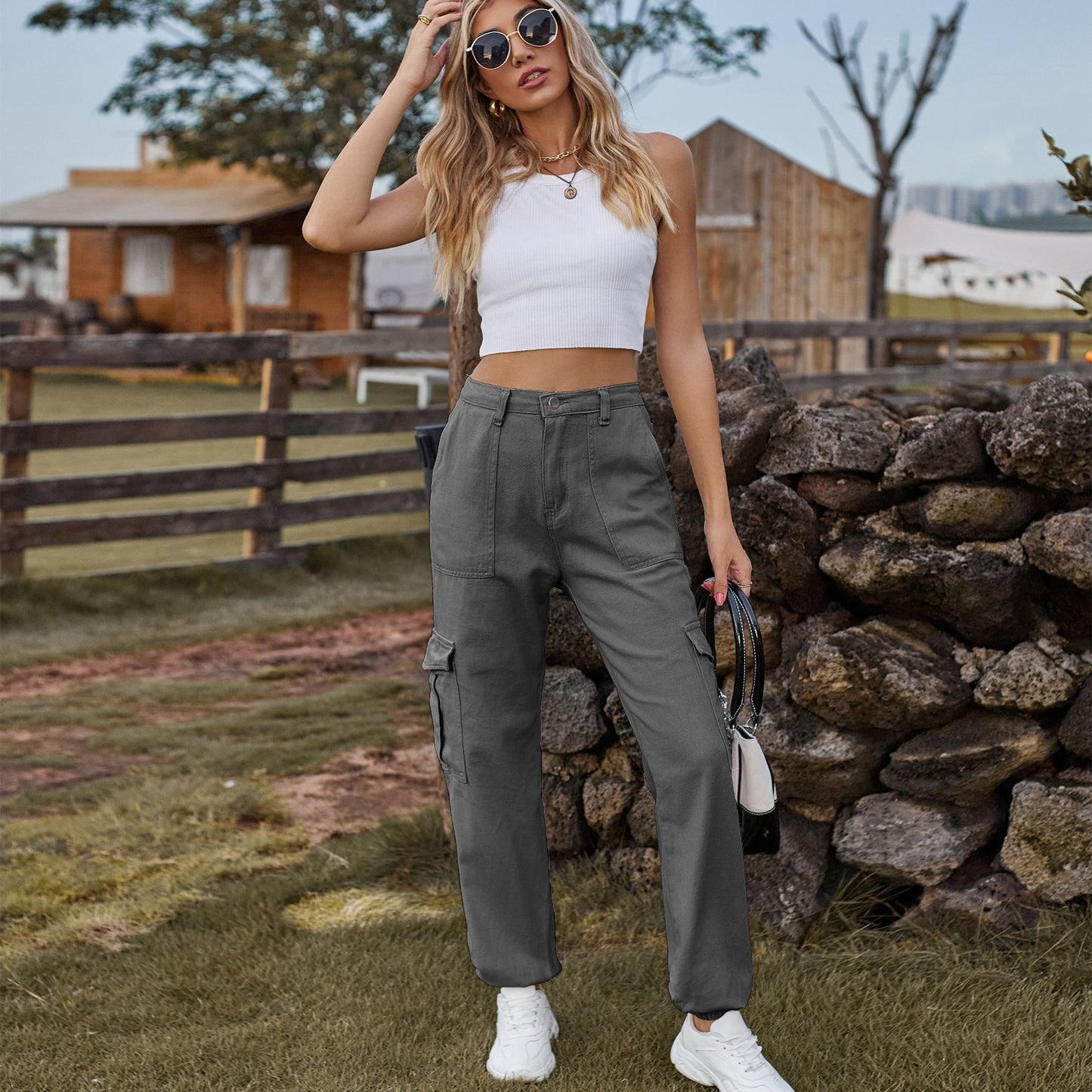Stylish Multi-pocket Cargo Pant - Women's Loose Straight-Leg(Cuffed) Casual Trousers
