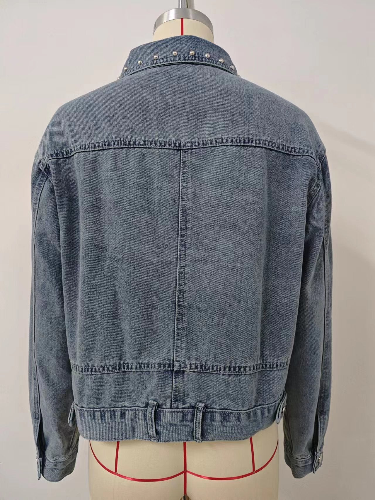 Rivet-Embellished Denim Jacket - Blue Personality Women's Outerwear