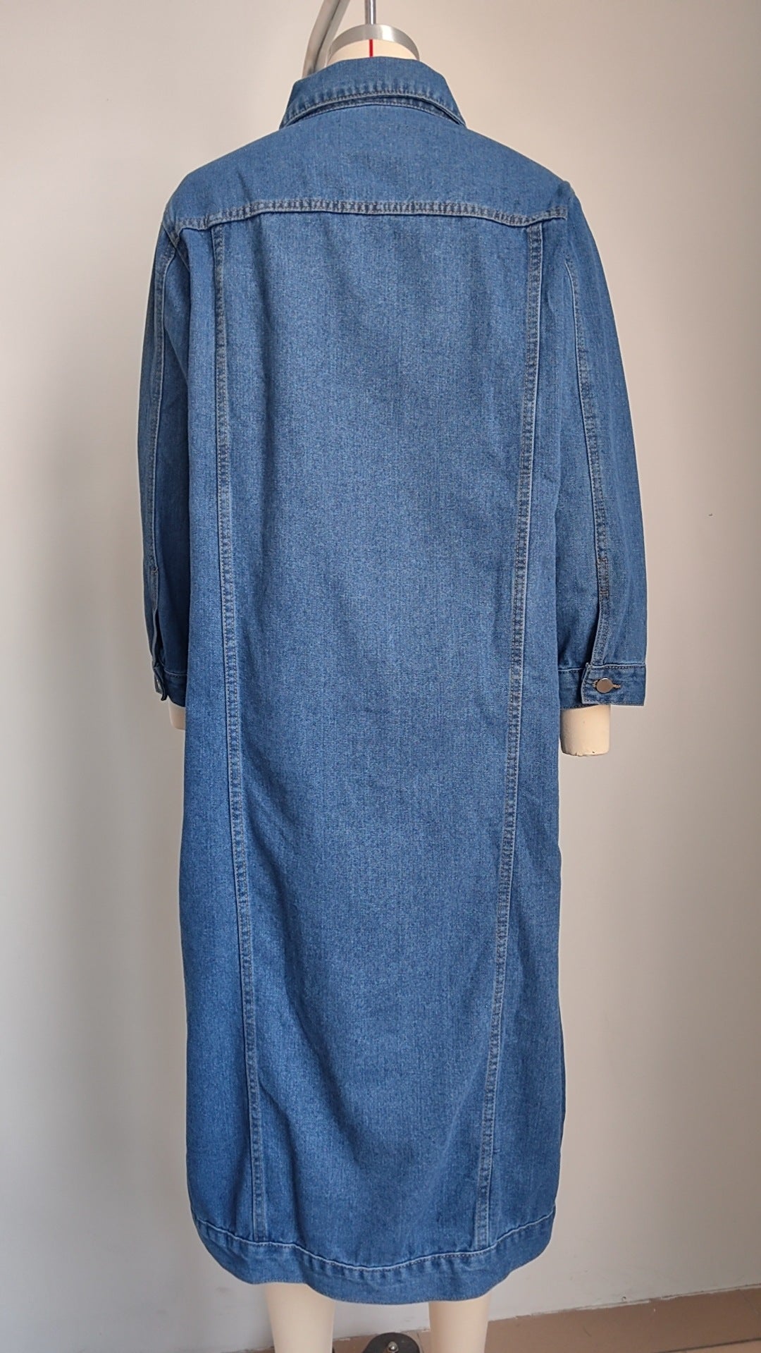 Classic Long Denim Coat - Blue Trench-Style Women's Outerwear