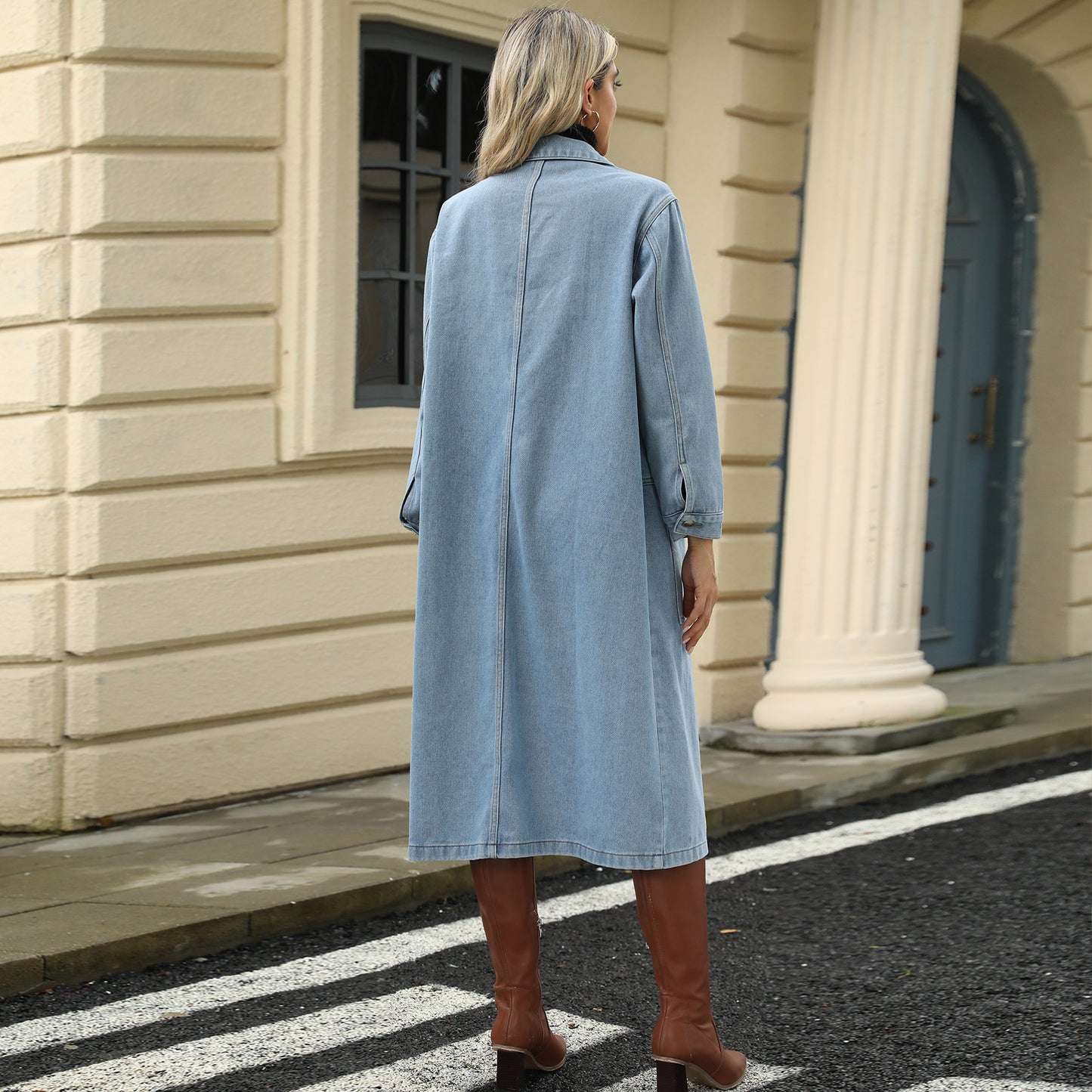 Classic Long Denim Jacket - Women's Loose Trench-Coat Style outerwear