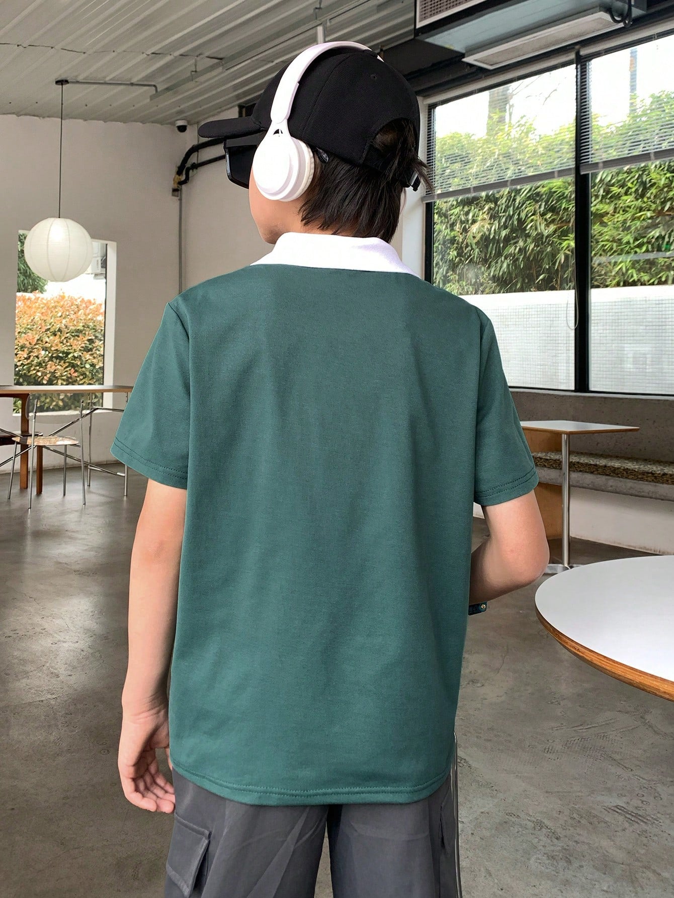 100% 聚酯纤维 时尚夏季个性街头潮流舒适宽松男童(大)Polo衫绿色 8-12岁