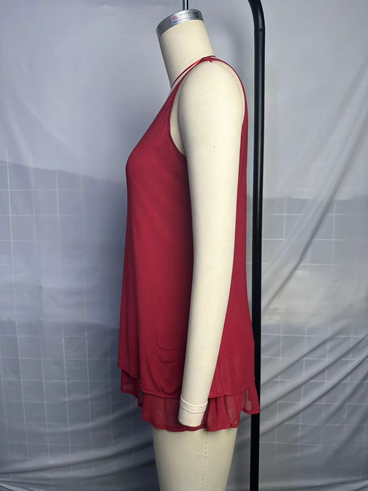 95%聚酯纤维 5%氨纶 亚马逊爆款夏季无袖背心欧美跨境女装热销高弹透气网纱外贸上衣