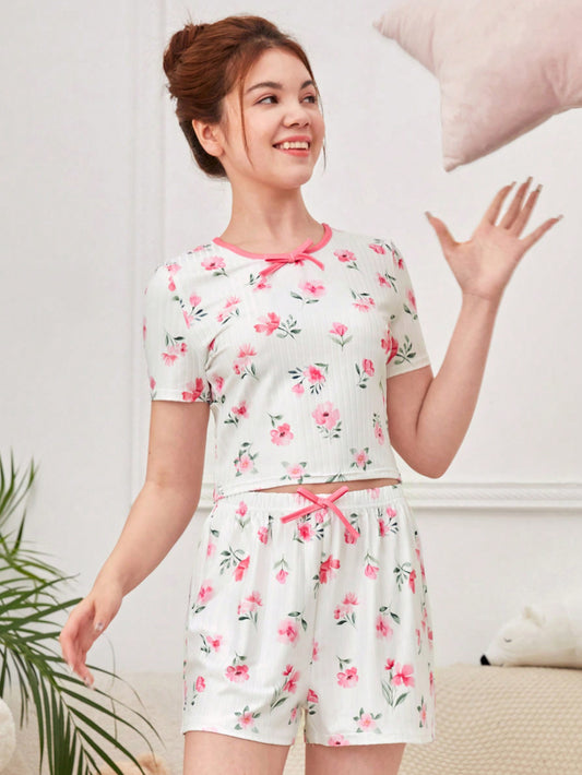 95% желтая мята 5% 休闲夏季居家百搭舒适感青少年（女）家居服红白色 13-16 лет