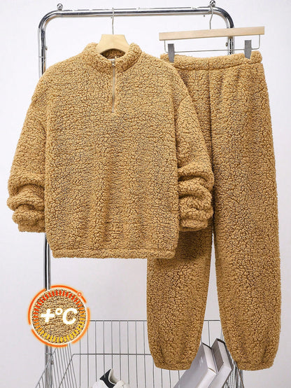 100% 聚酯纤维 冬季保暖个性居家舒适青少年（男）外套套装卡其色 13-16岁