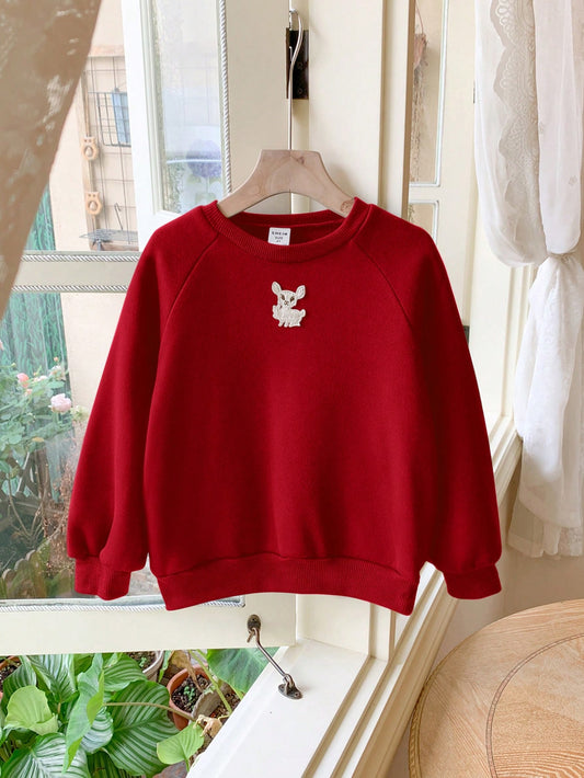 100% 聚酯纤维 个性红色冬季保暖时尚简约女童（小）卫衣 4-7 лет