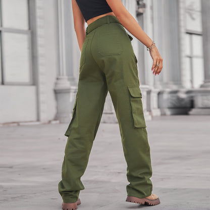 Belted Multi-Pocket Cargo Pant - Women's Loose Straight-Leg Trousers