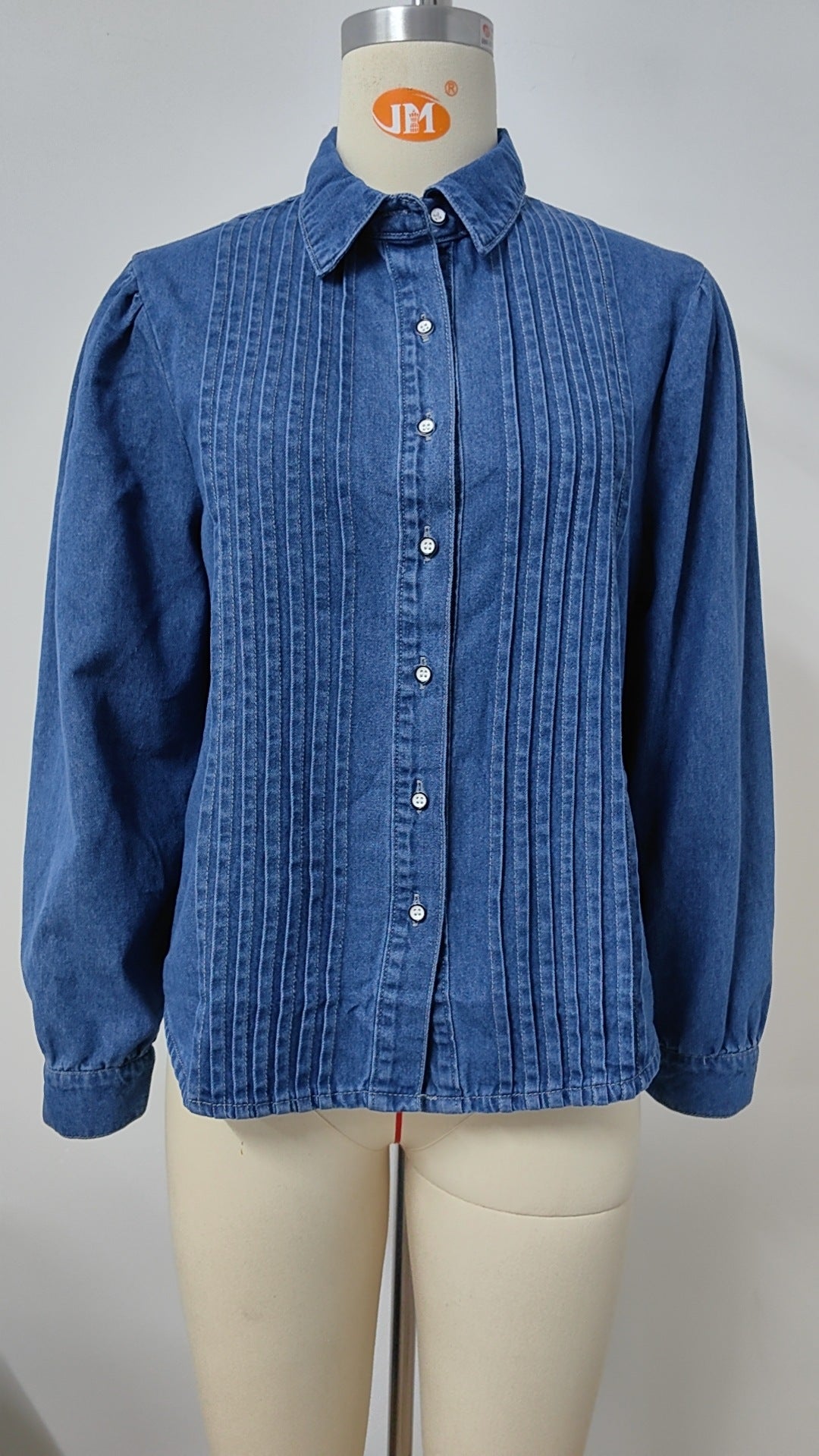 Vintage Pleated Denim Shirt - Women's Loose Long-Sleeve Outerwear