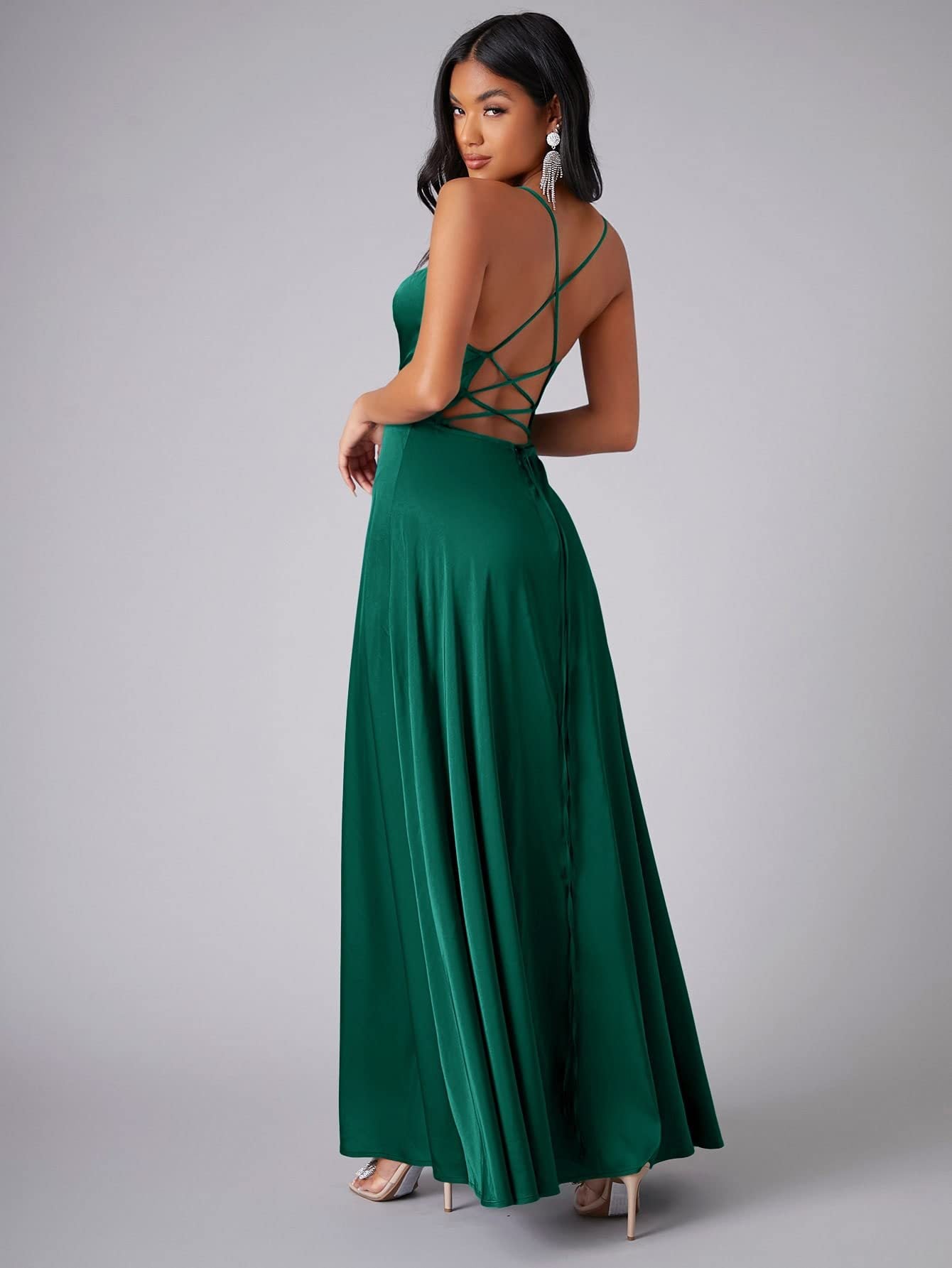 Crisscross Strappy Maxi Party Wear - Multi-Color Slip Dress with Slit