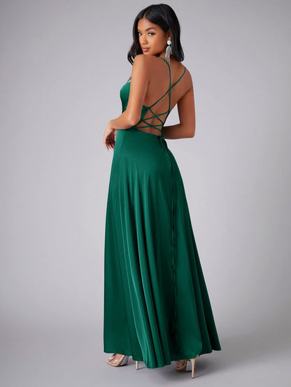 Crisscross Strappy Maxi Party Wear - Multi-Color Slip Dress with Slit