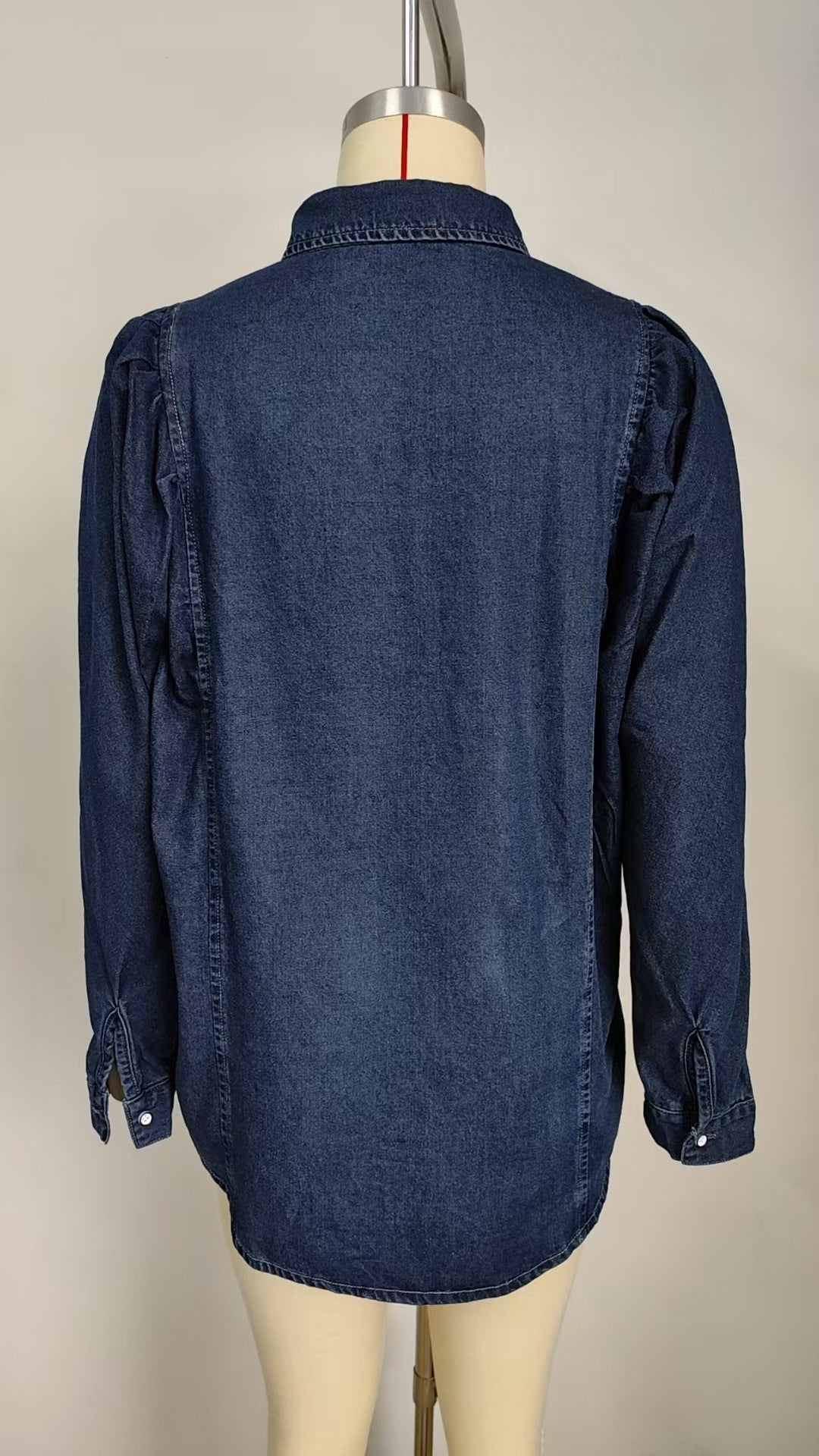 Puff-Sleeve Denim Shirt - Women's Vintage Long-Sleeve Outerwear