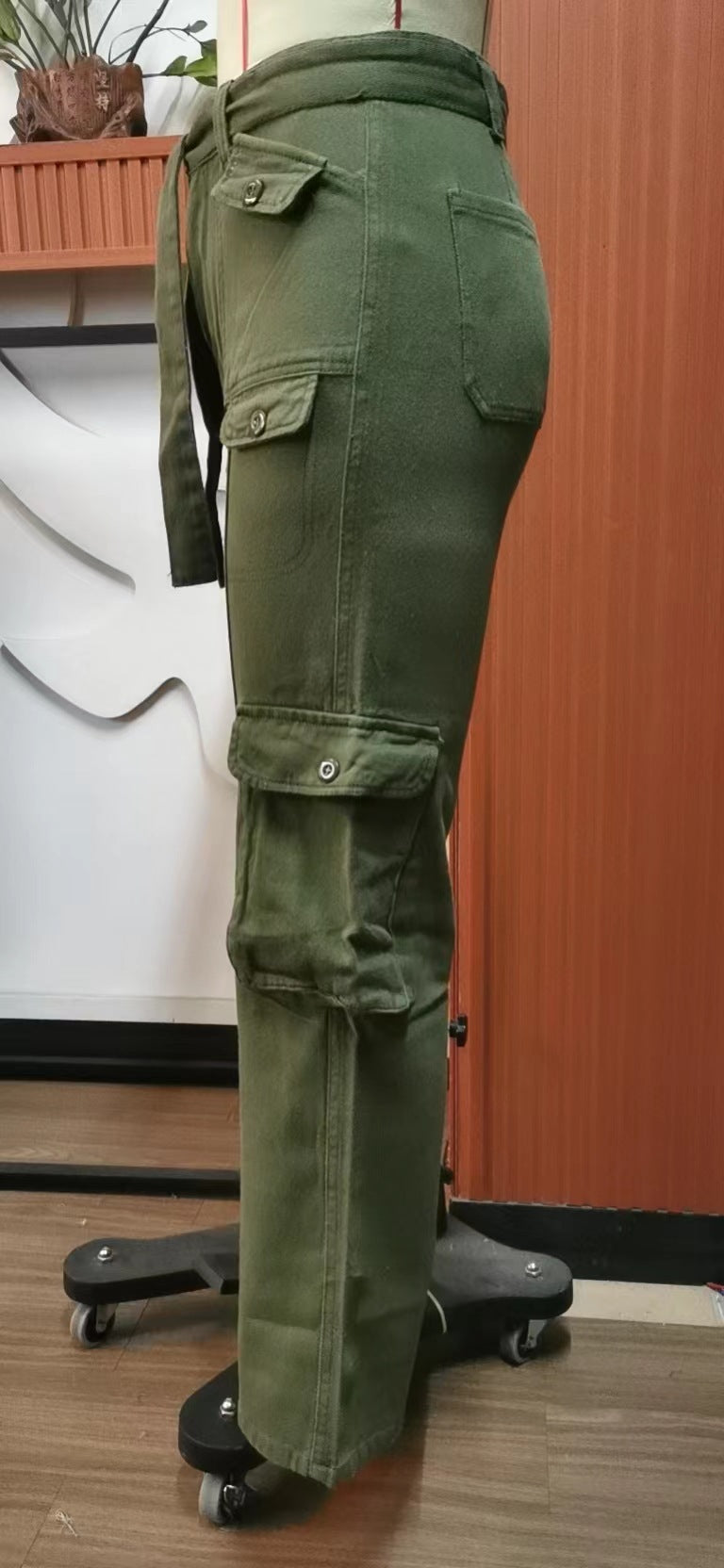 Belted Multi-Pocket Cargo Pant - Women's Loose Straight-Leg Trousers