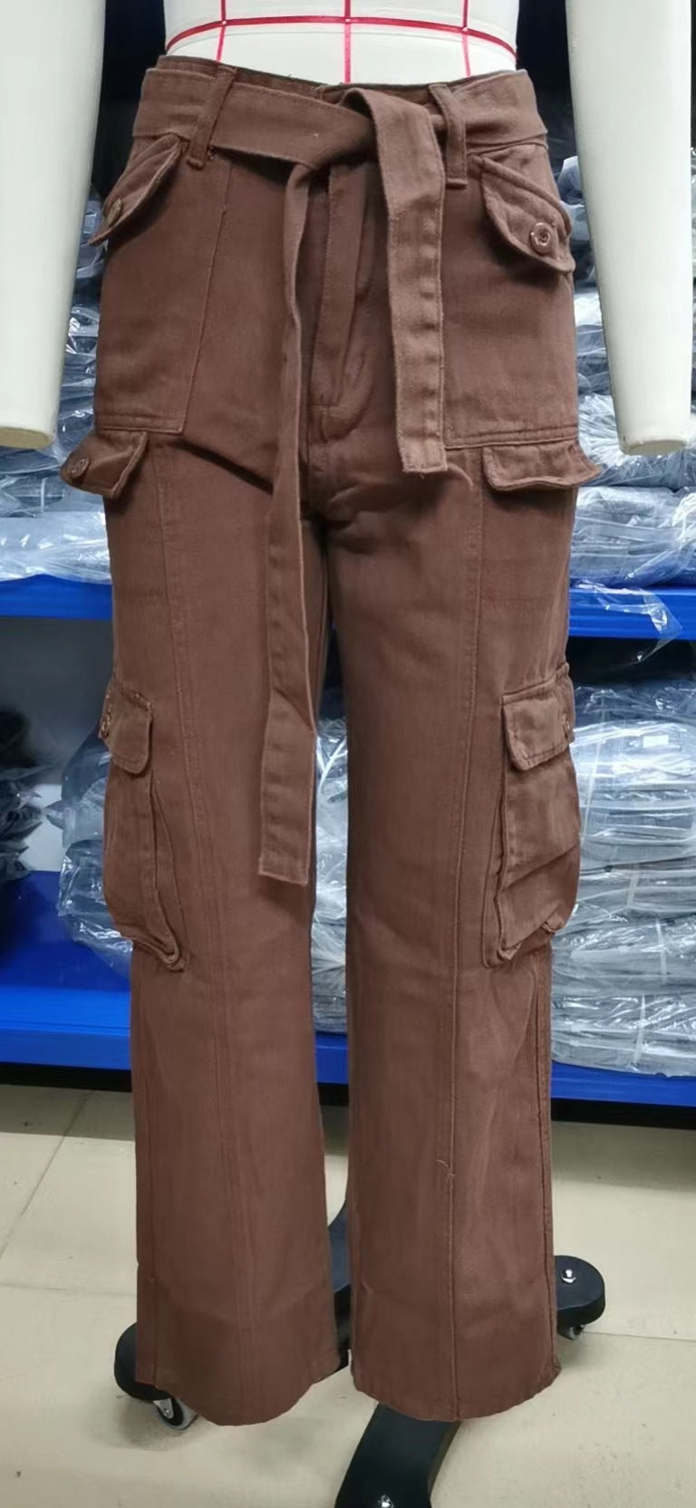 Belted Multi-Pocket Cargo Pant - Women's Loose Straight-Leg Trousers