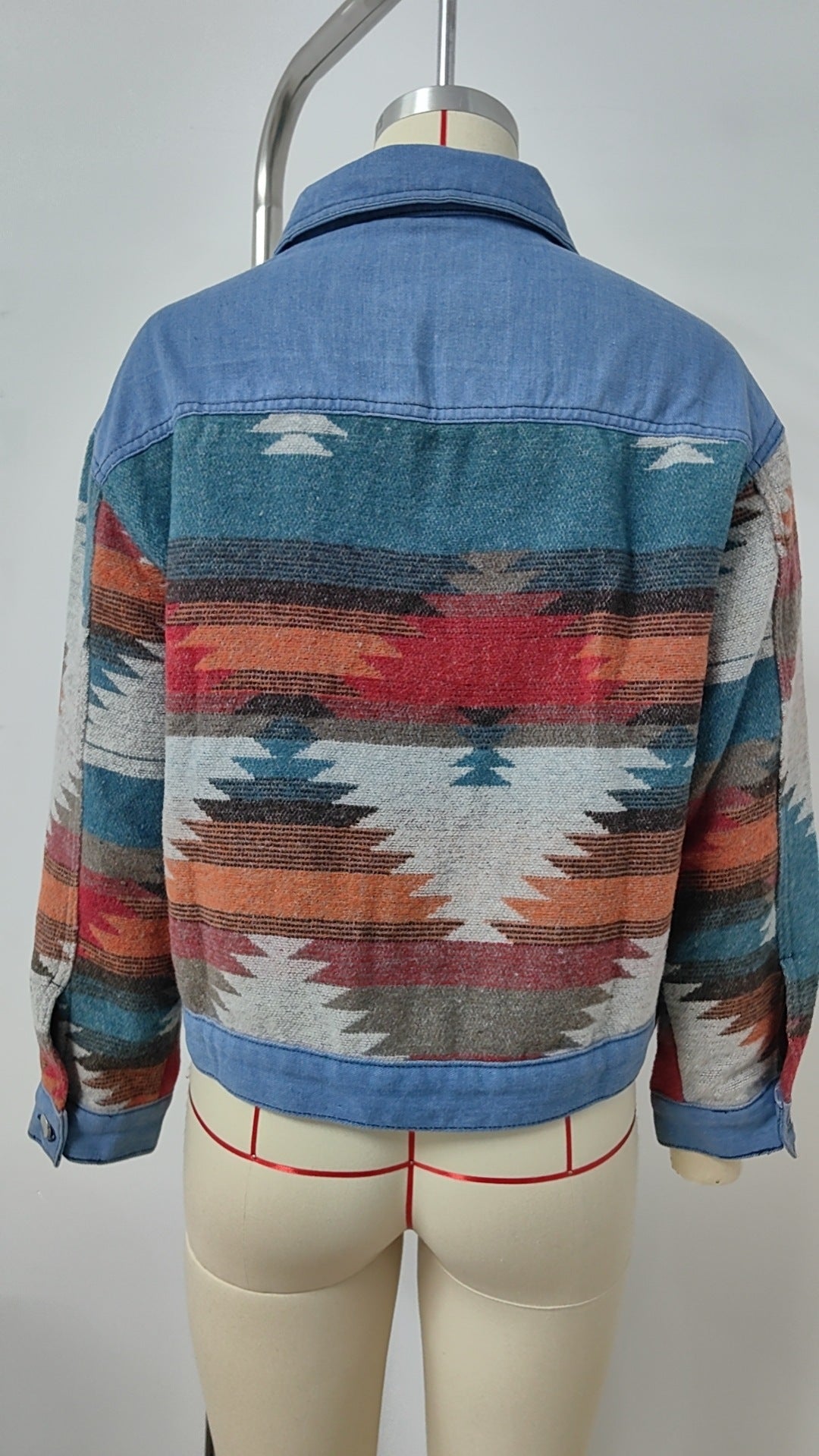 Ethnic Style Patchwork Denim Jacket - Color-Block Printed Women's Outerwear