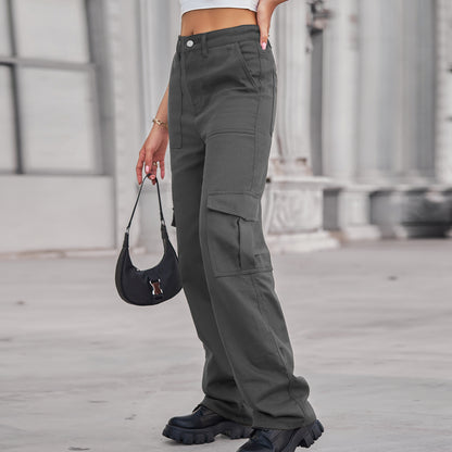 Stylish Multi-pocket Cargo Pant - Women's Loose Straight-Leg（Cuffed） Casual Trousers
