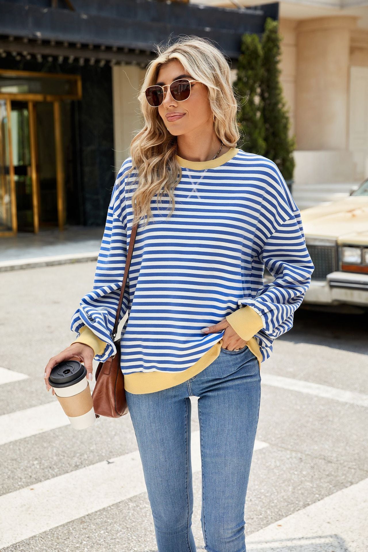 Striped Color-Block Long-Sleeve Top - Multi-Color Casual Women's T-Shirt