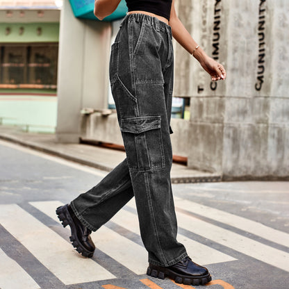 Stylish Multi-pocket Cargo Pant - Women's Loose Straight-Leg（Cuffed） Casual Trousers