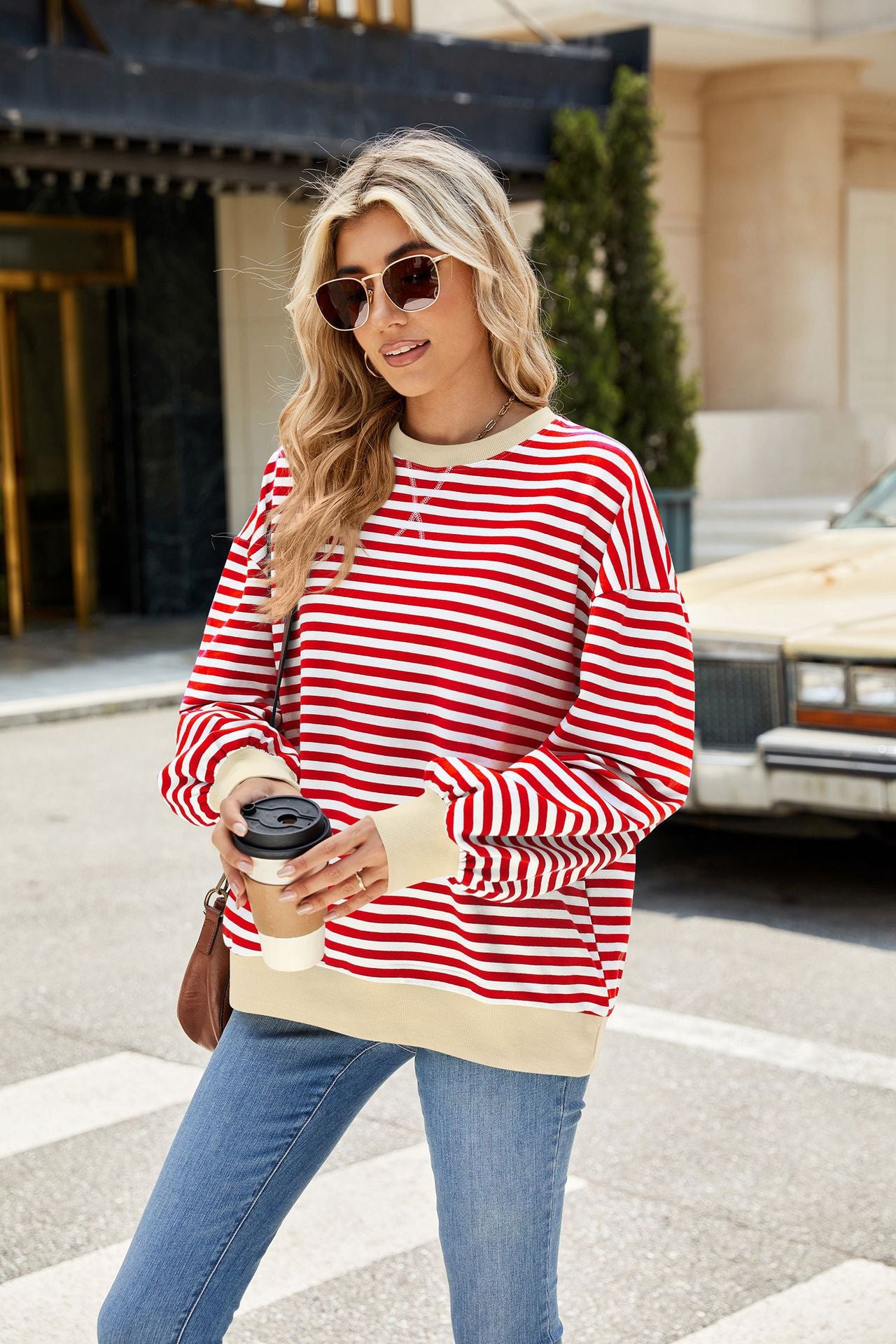 Striped Color-Block Long-Sleeve Top - Multi-Color Casual Women's T-Shirt