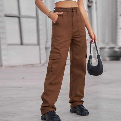 Stylish Multi-pocket Cargo Pant - Women's Loose Straight-Leg（Cuffed） Casual Trousers