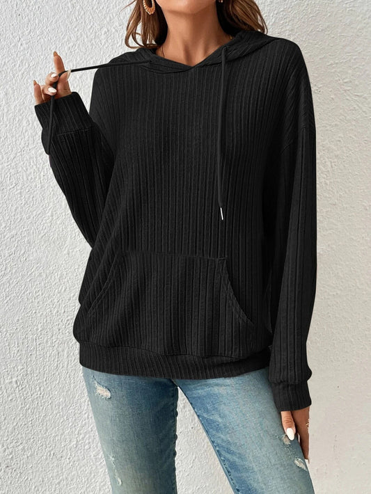 Rib - Knit Hoodie - Multi - Color Casual Women's Top（Sweatshirt）
