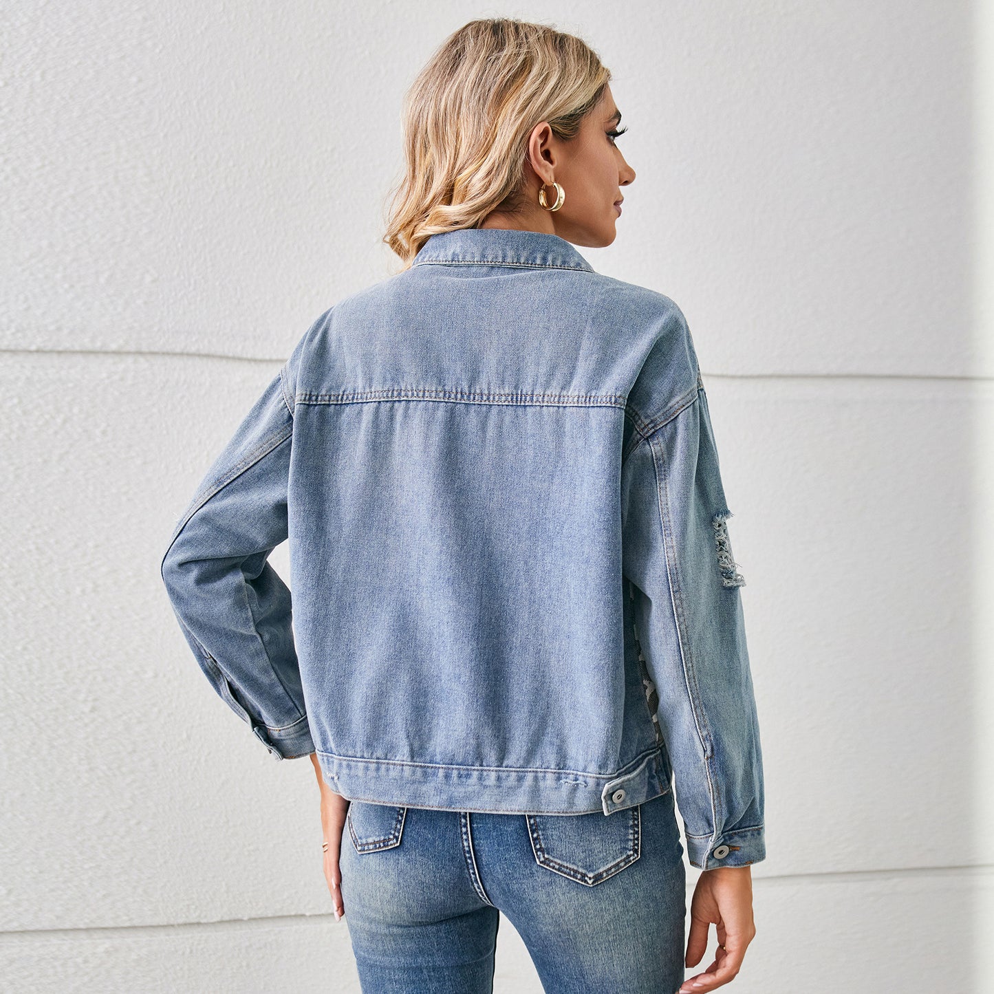 Animal Print Patchwork Denim Jacket - Women's Printed Short Outerwear