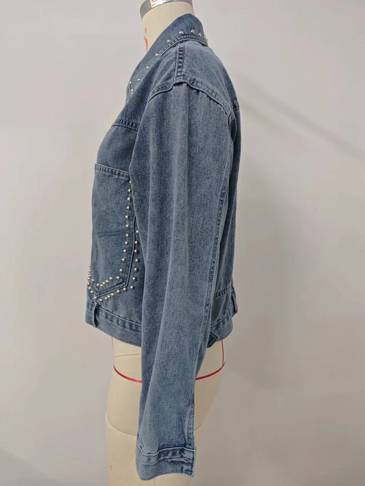 Rivet-Embellished Denim Jacket - Blue Personality Women's Outerwear