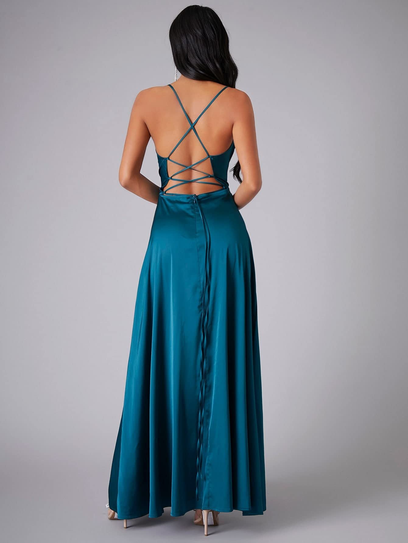 Crisscross Strappy Maxi Party Wear - Multi-Color Slip Dress with Slit