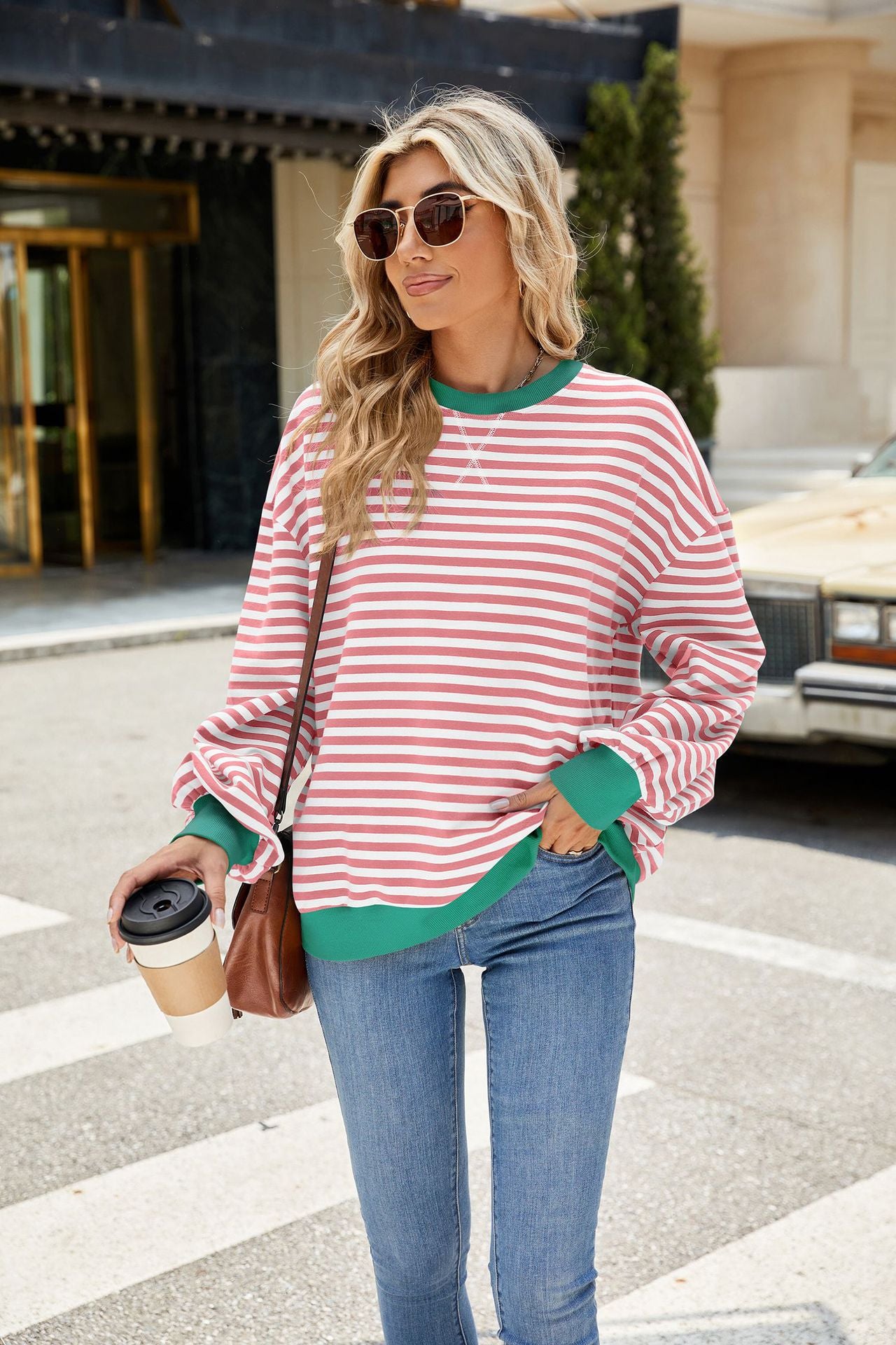 Striped Color-Block Long-Sleeve Top - Multi-Color Casual Women's T-Shirt