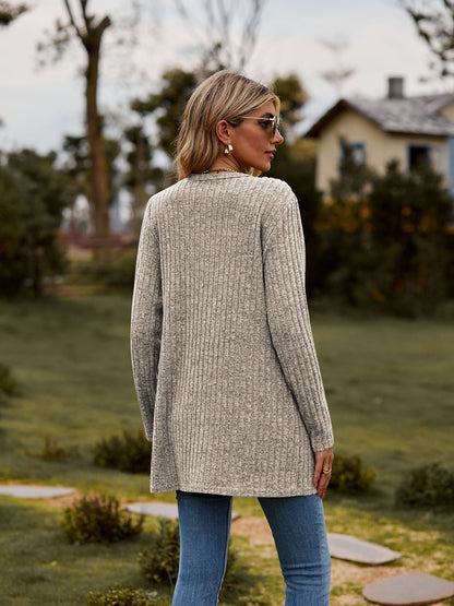 Rib - Knit Cardigan - Multi - Color Long Women's Knitwear