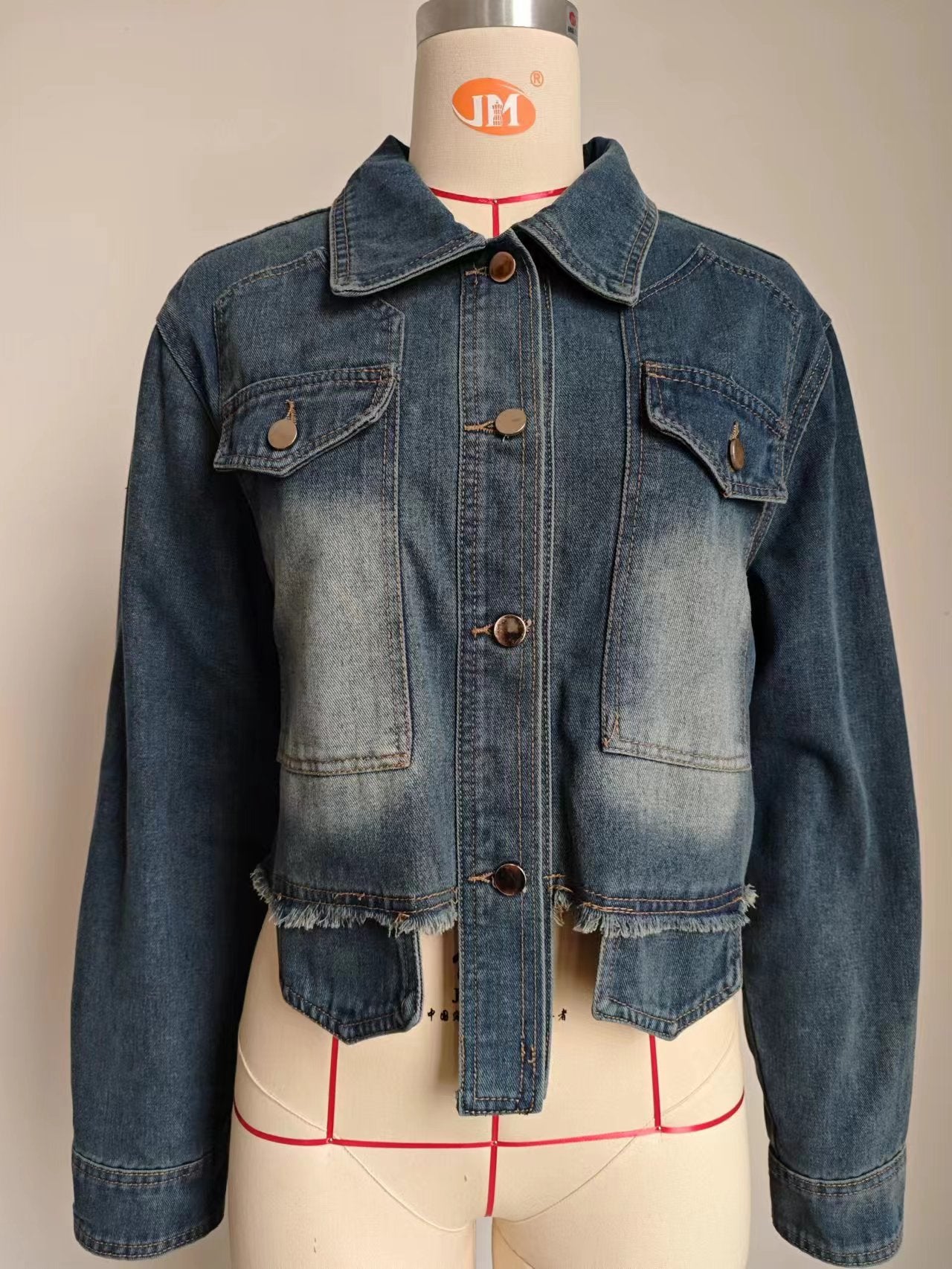 Pocket Design Denim Jacket - Women's Loose Short Outerwear
